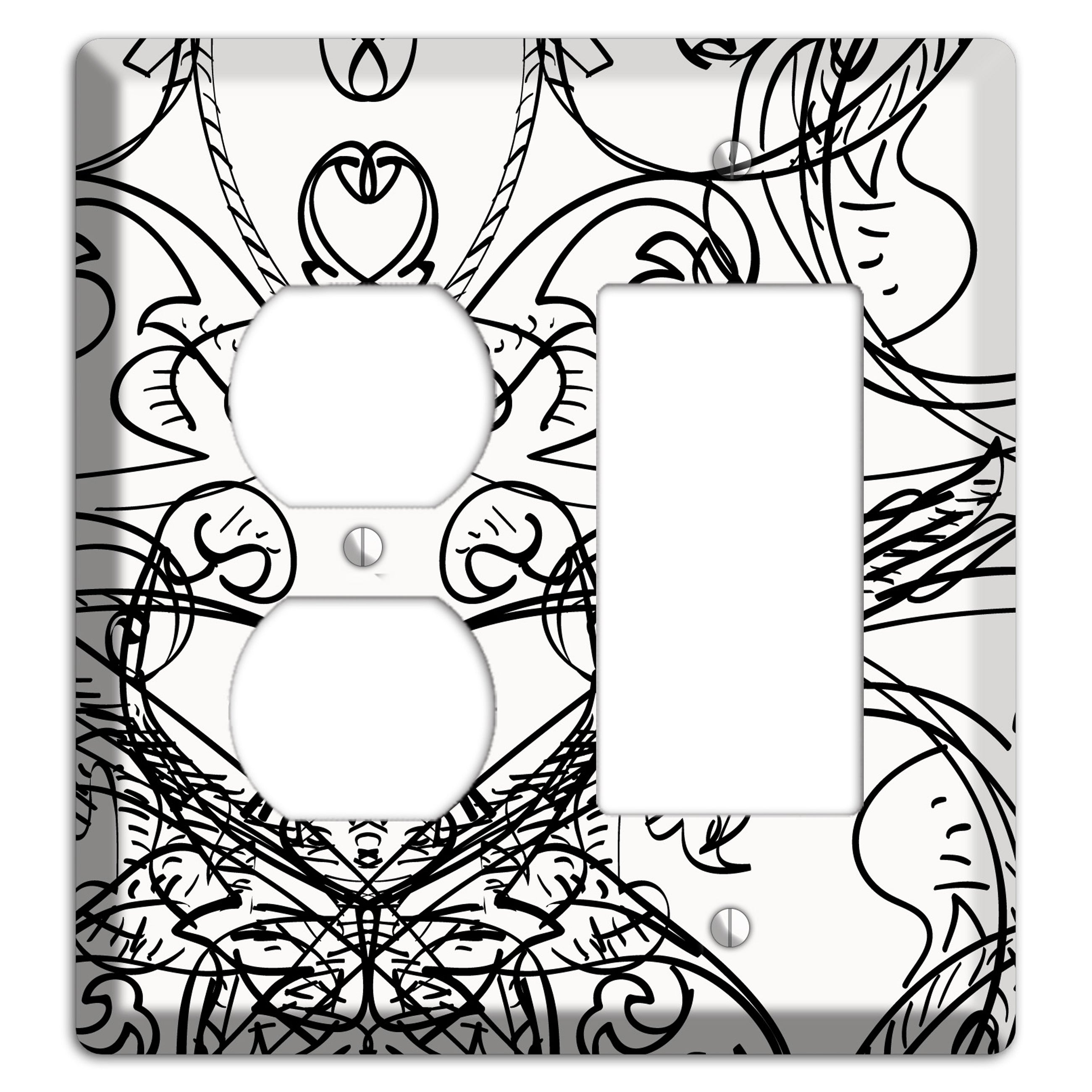 White Deco Sketch Duplex / Rocker Wallplate
