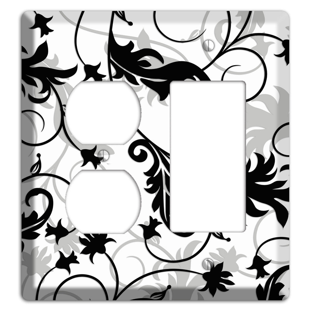 Black White and Grey Victorian Sprig Duplex / Rocker Wallplate