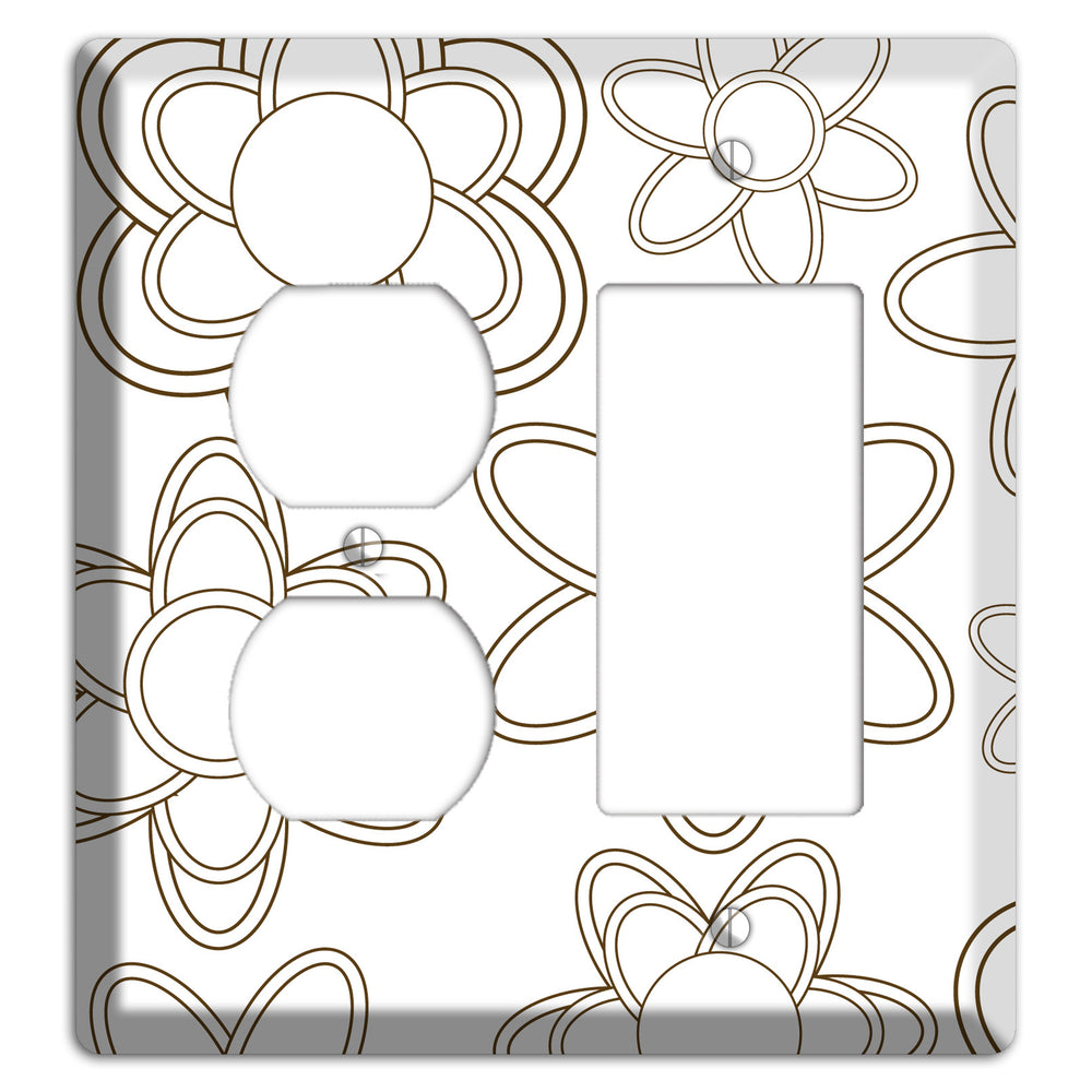 White with Retro Floral Contour Duplex / Rocker Wallplate
