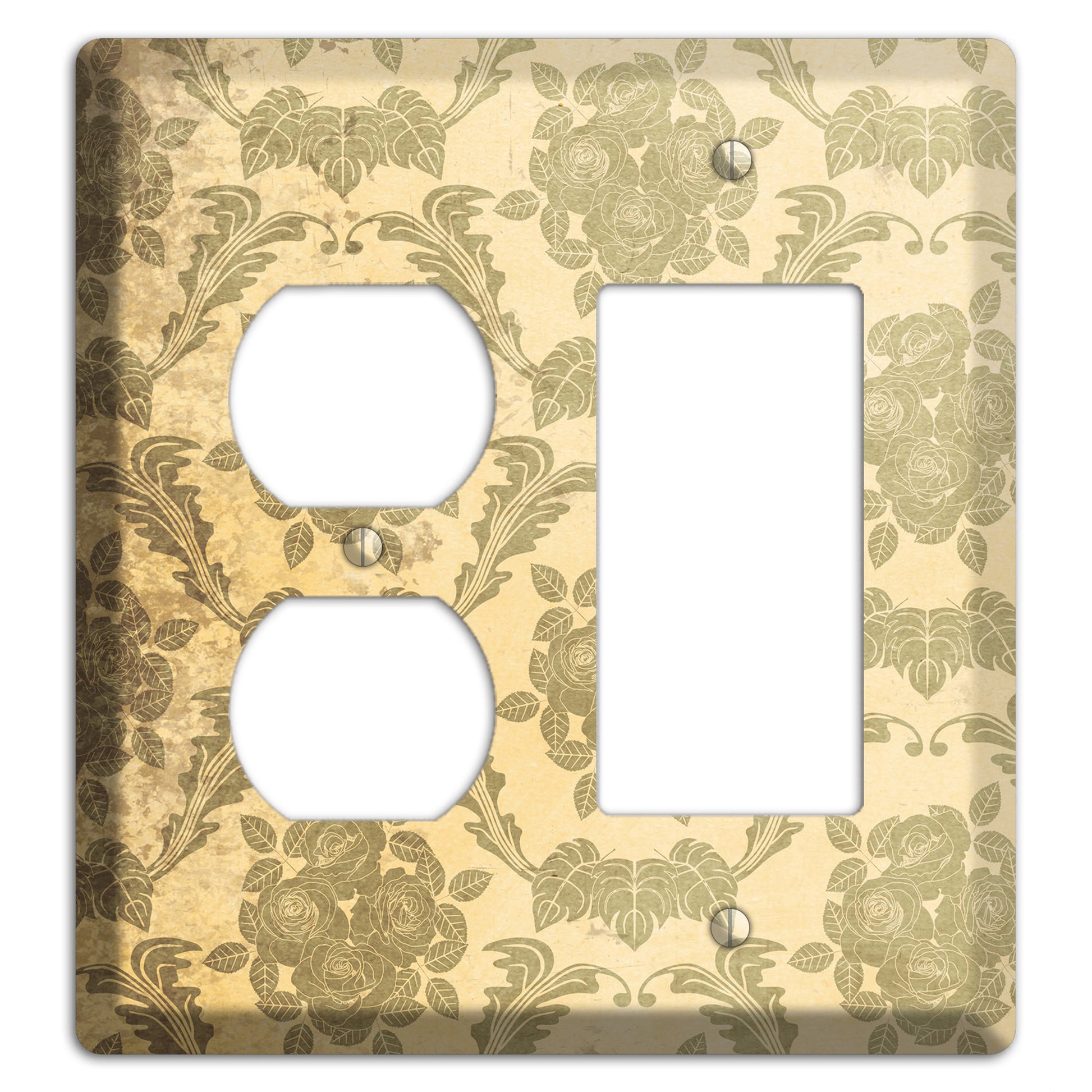 Straw Vintage Rose Damask Duplex / Rocker Wallplate