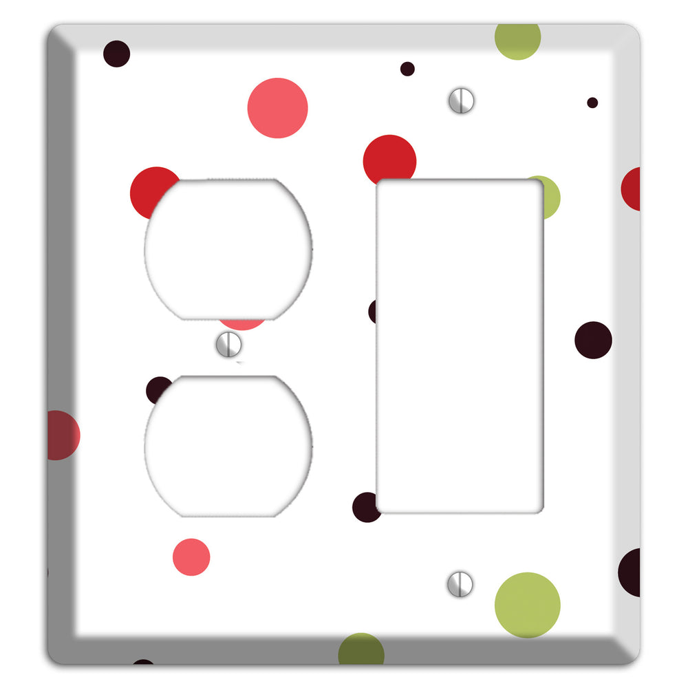 White with Multi Pink Small Dots Duplex / Rocker Wallplate