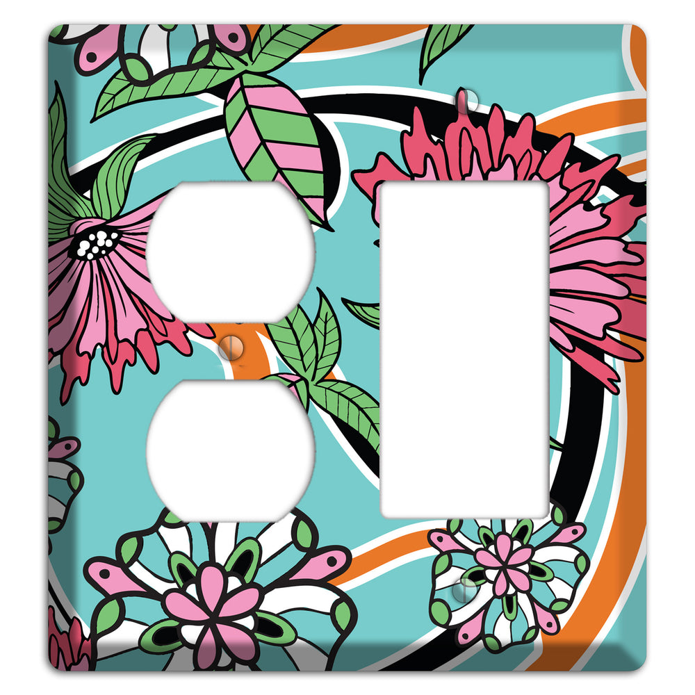 Turquoise with Pink Flowers Duplex / Rocker Wallplate