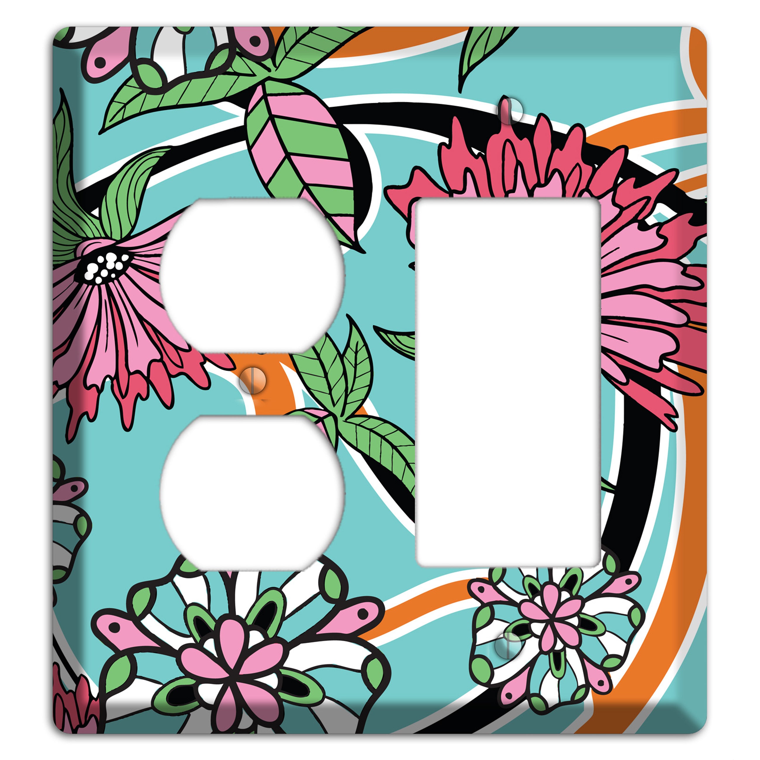 Turquoise with Pink Flowers Duplex / Rocker Wallplate