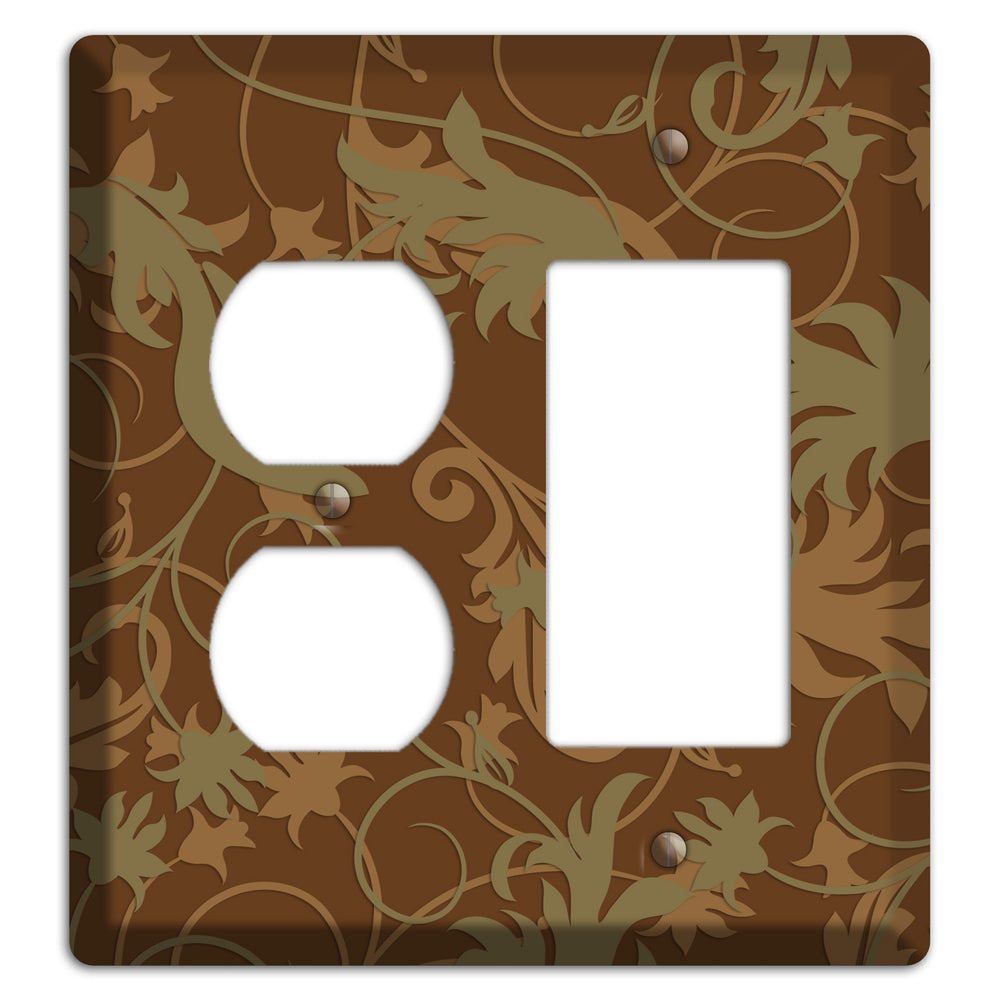 Brown and Olive Victorian Sprig Duplex / Rocker Wallplate