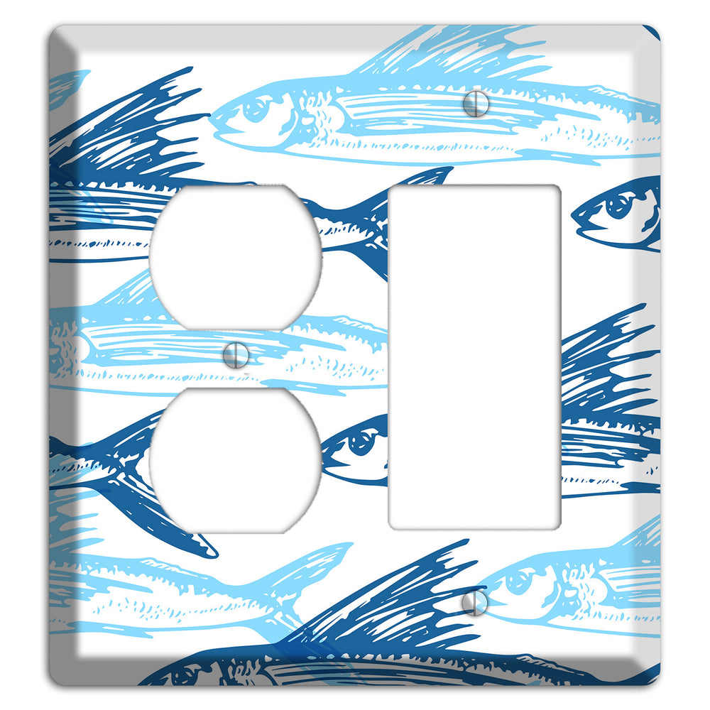 Multi-Blue Fish Duplex / Rocker Wallplate