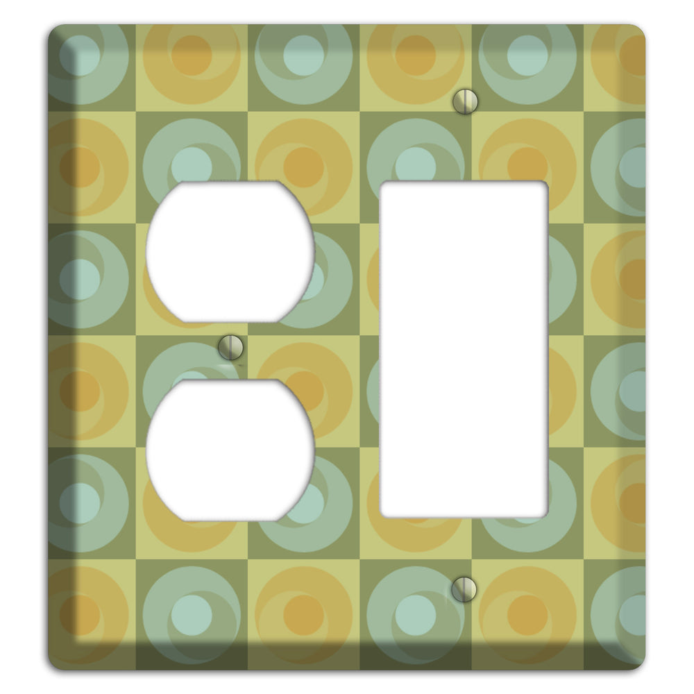 Multi Sage and Mustard Checked Circles Duplex / Rocker Wallplate
