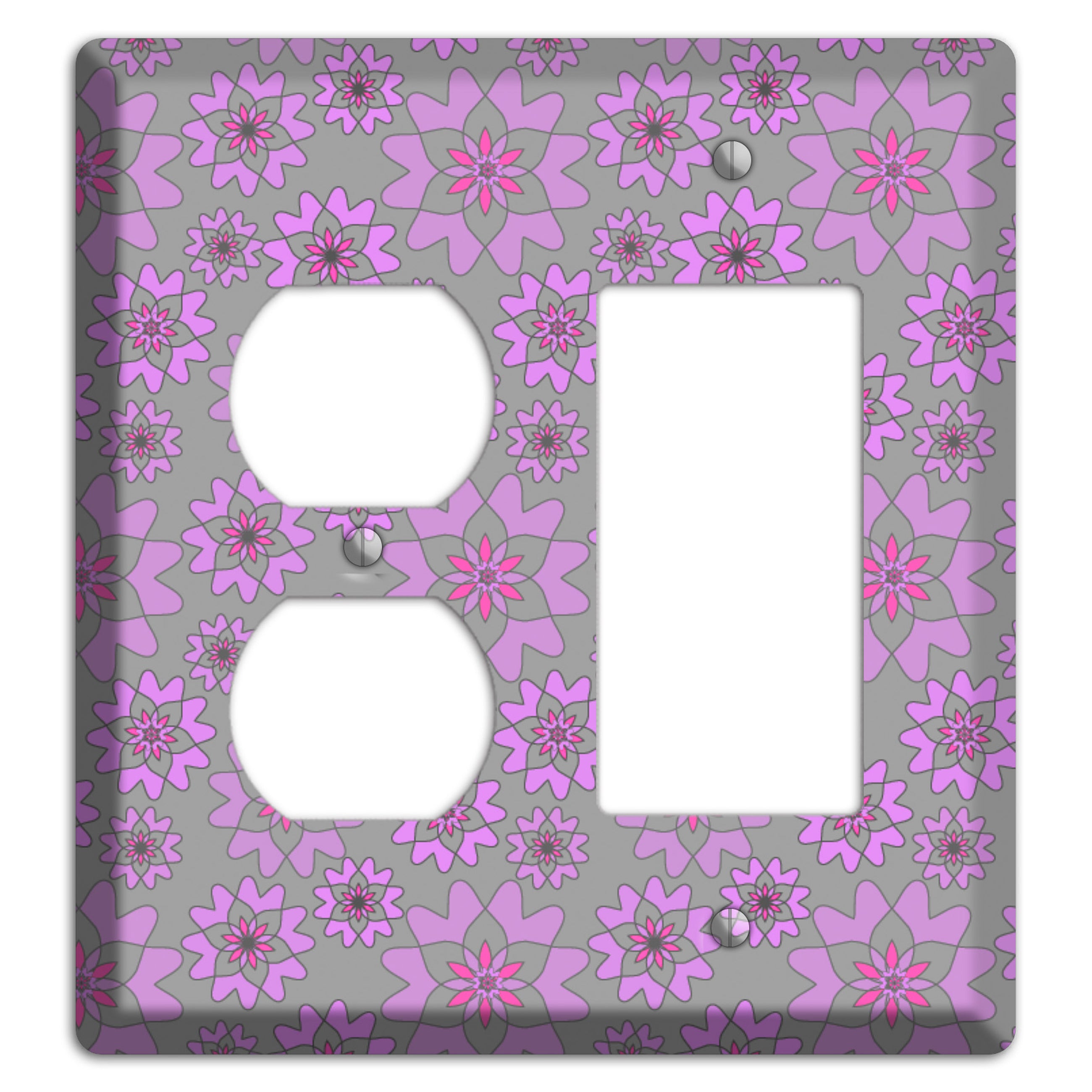 Grey with Purple Retro Suzani Duplex / Rocker Wallplate