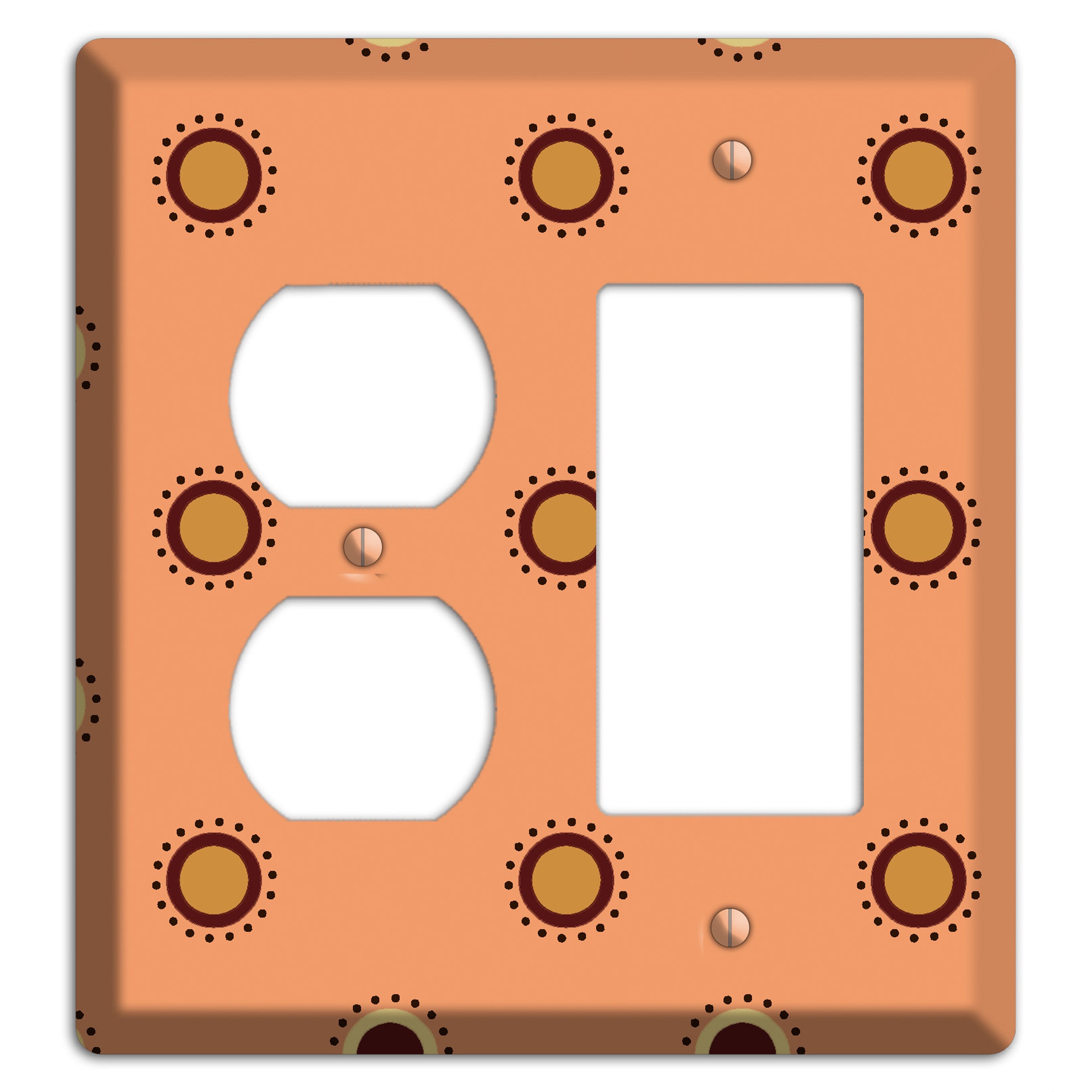 Coral with Multi Brown Suzani Dots Duplex / Rocker Wallplate