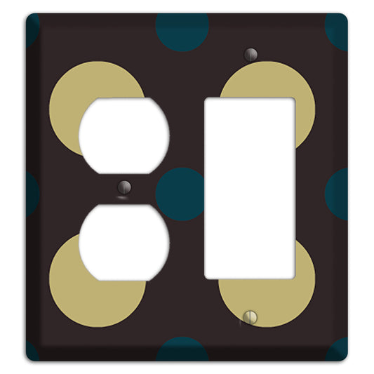 Brown with Olive and Dark Aqua Multi Polka Dots Duplex / Rocker Wallplate