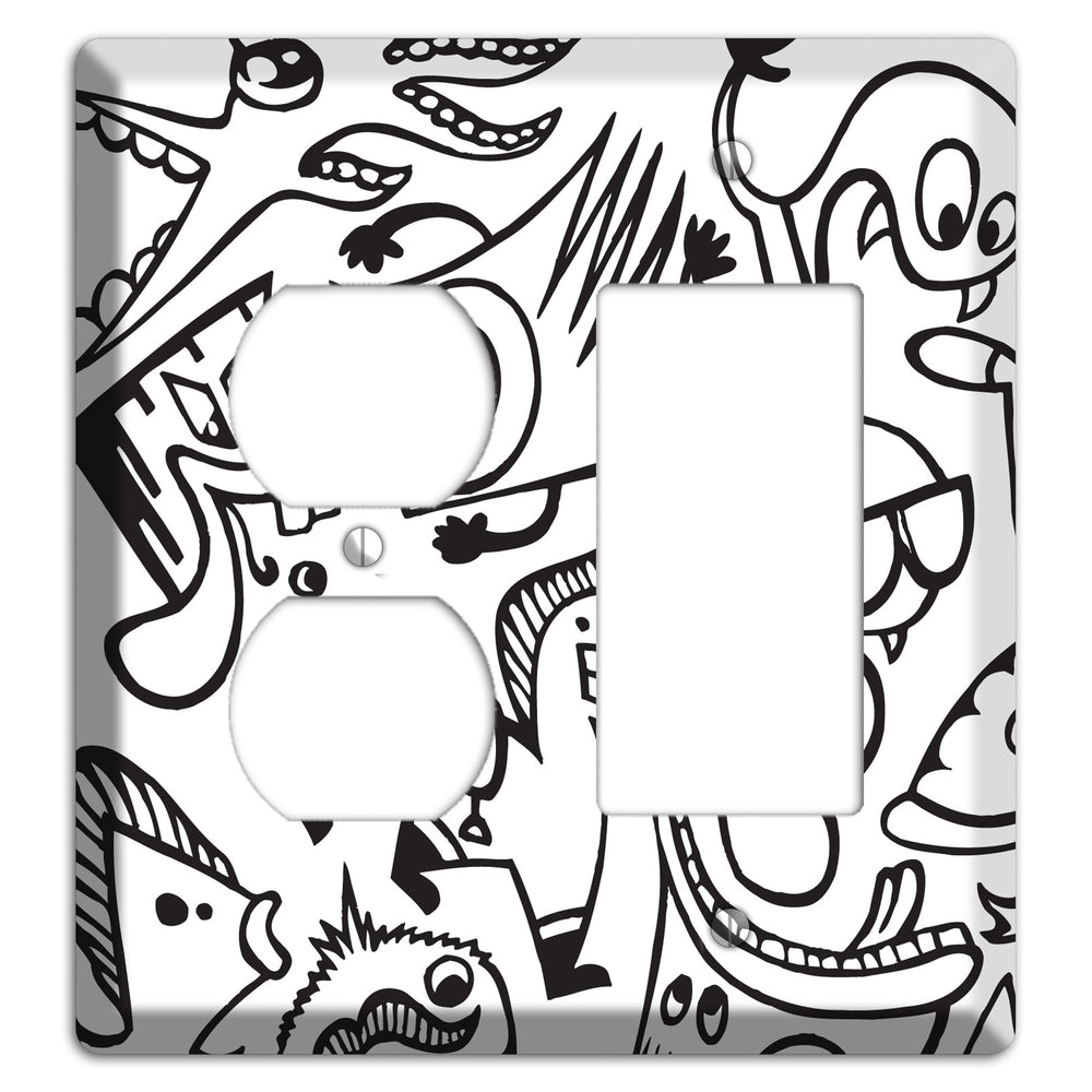 Black and White Whimsical Faces 1 Duplex / Rocker Wallplate