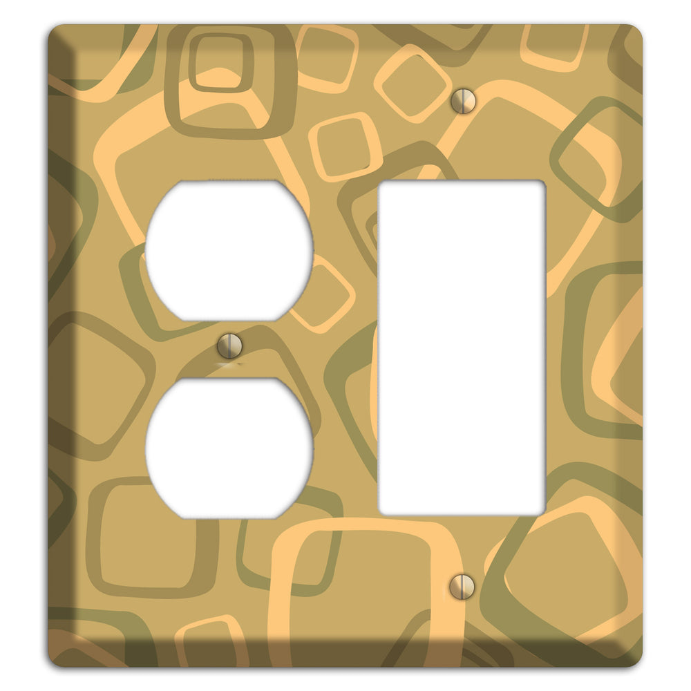 Multi Olive Random Retro Squares Duplex / Rocker Wallplate