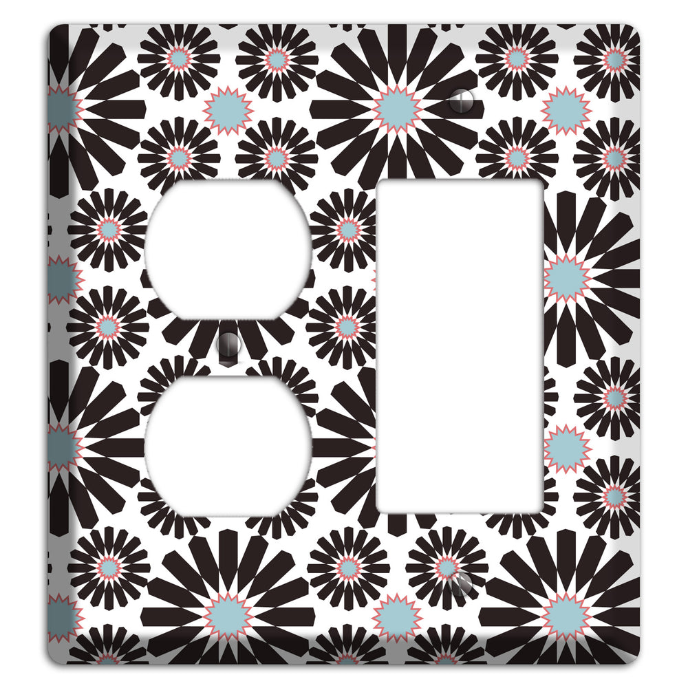 Dusty Blue Maroon Scandinavian Floral 2 Duplex / Rocker Wallplate