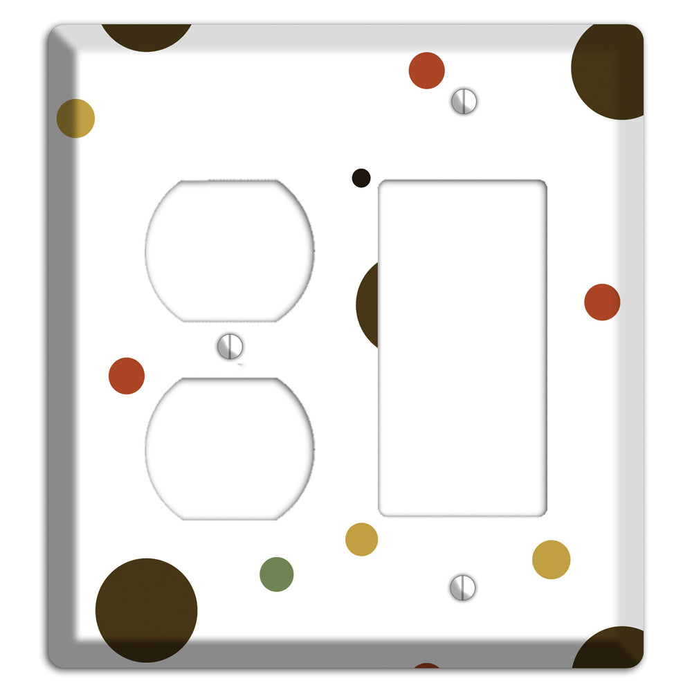 White with Multi Brown Multi Medium Dots Duplex / Rocker Wallplate