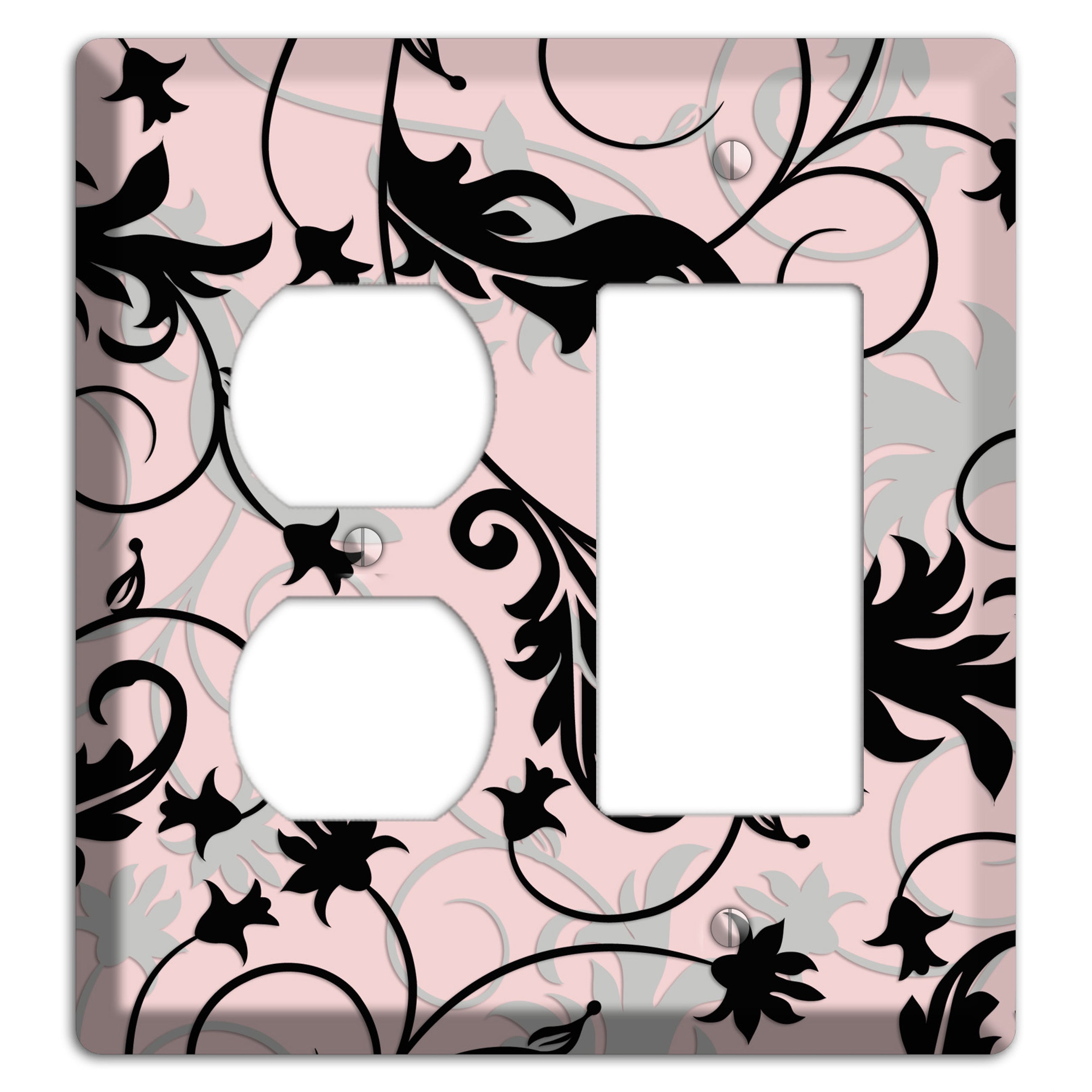 Dusty Pink Grey Black Victorian Sprig Duplex / Rocker Wallplate