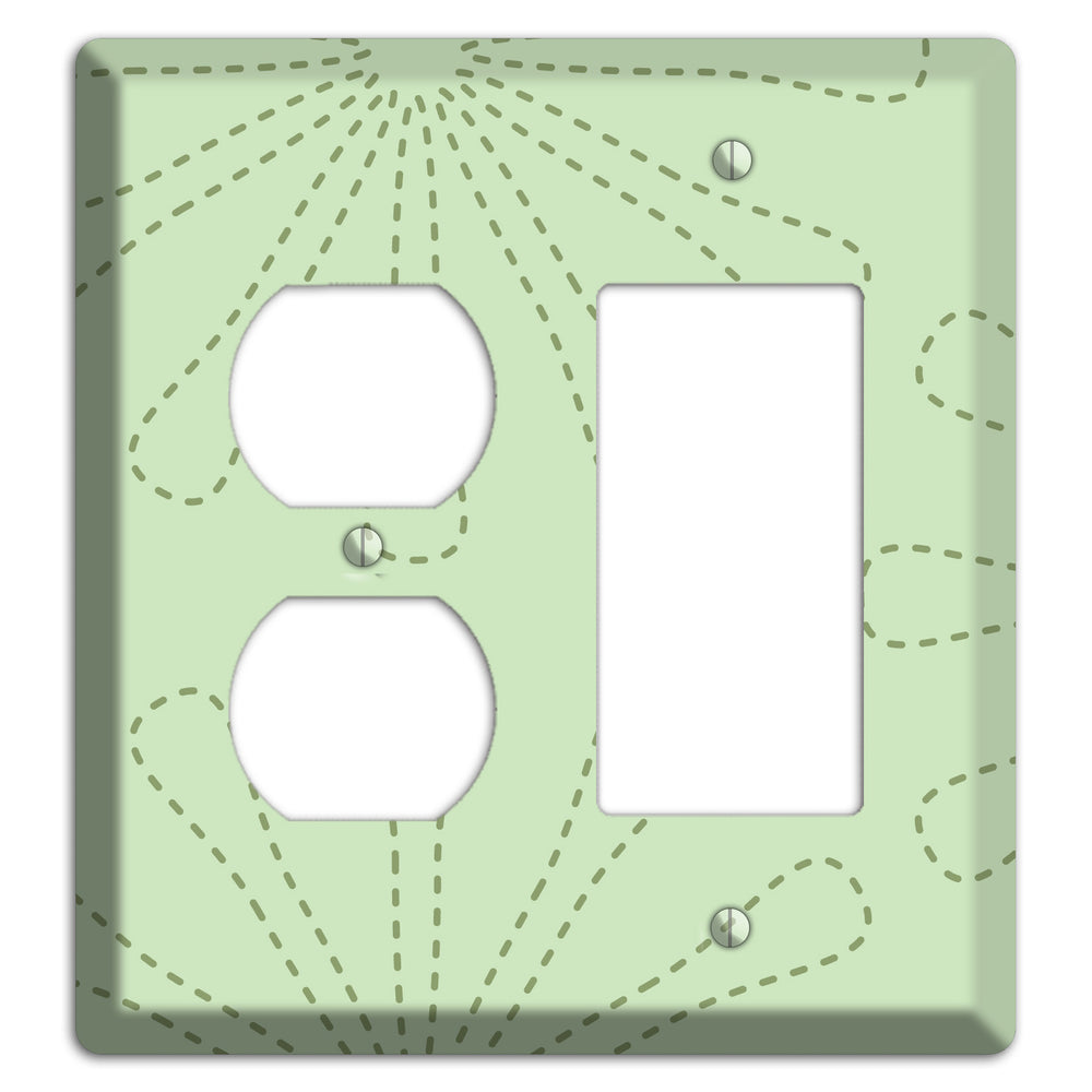 Sage Retro Stipple Floral Contour Duplex / Rocker Wallplate
