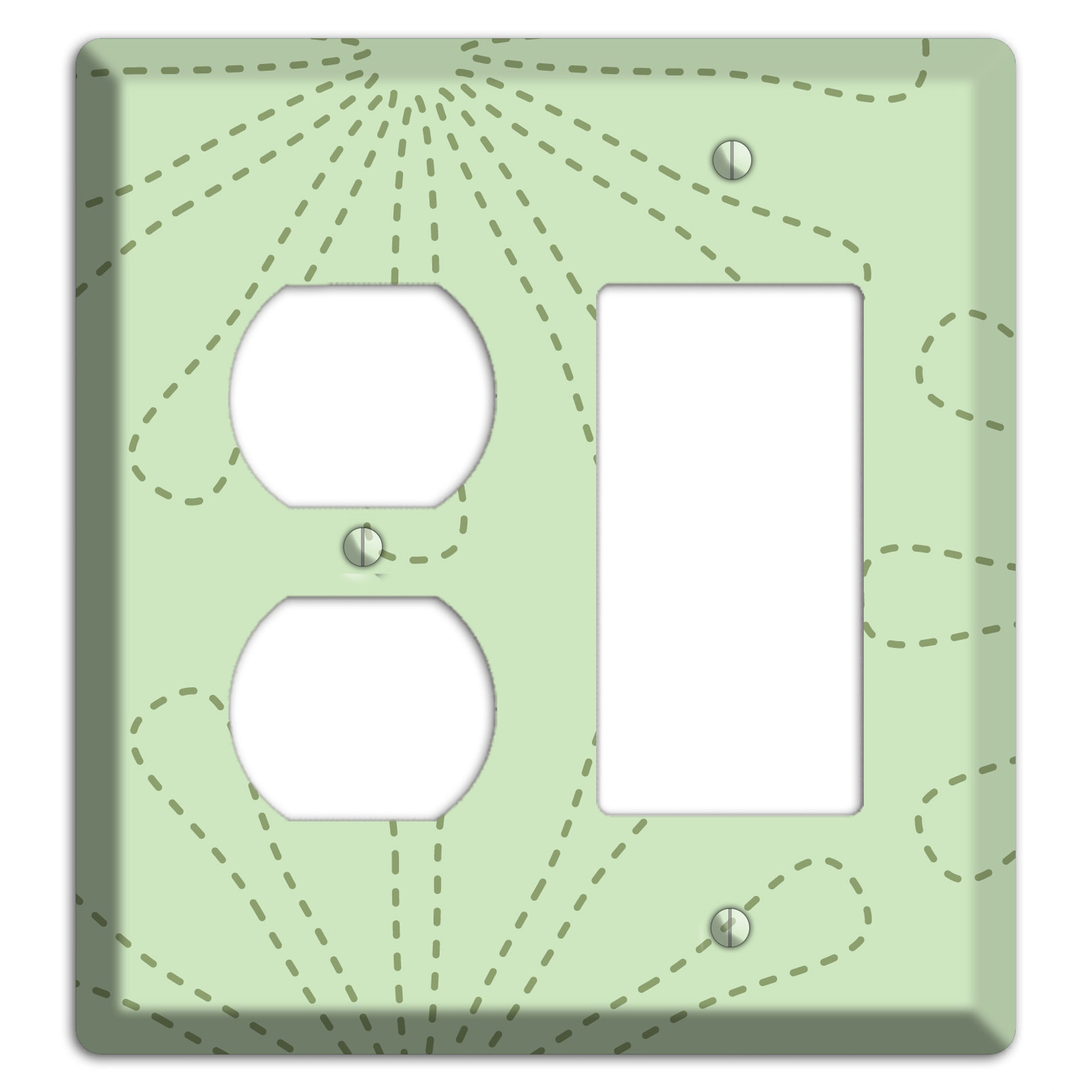Sage Retro Stipple Floral Contour Duplex / Rocker Wallplate