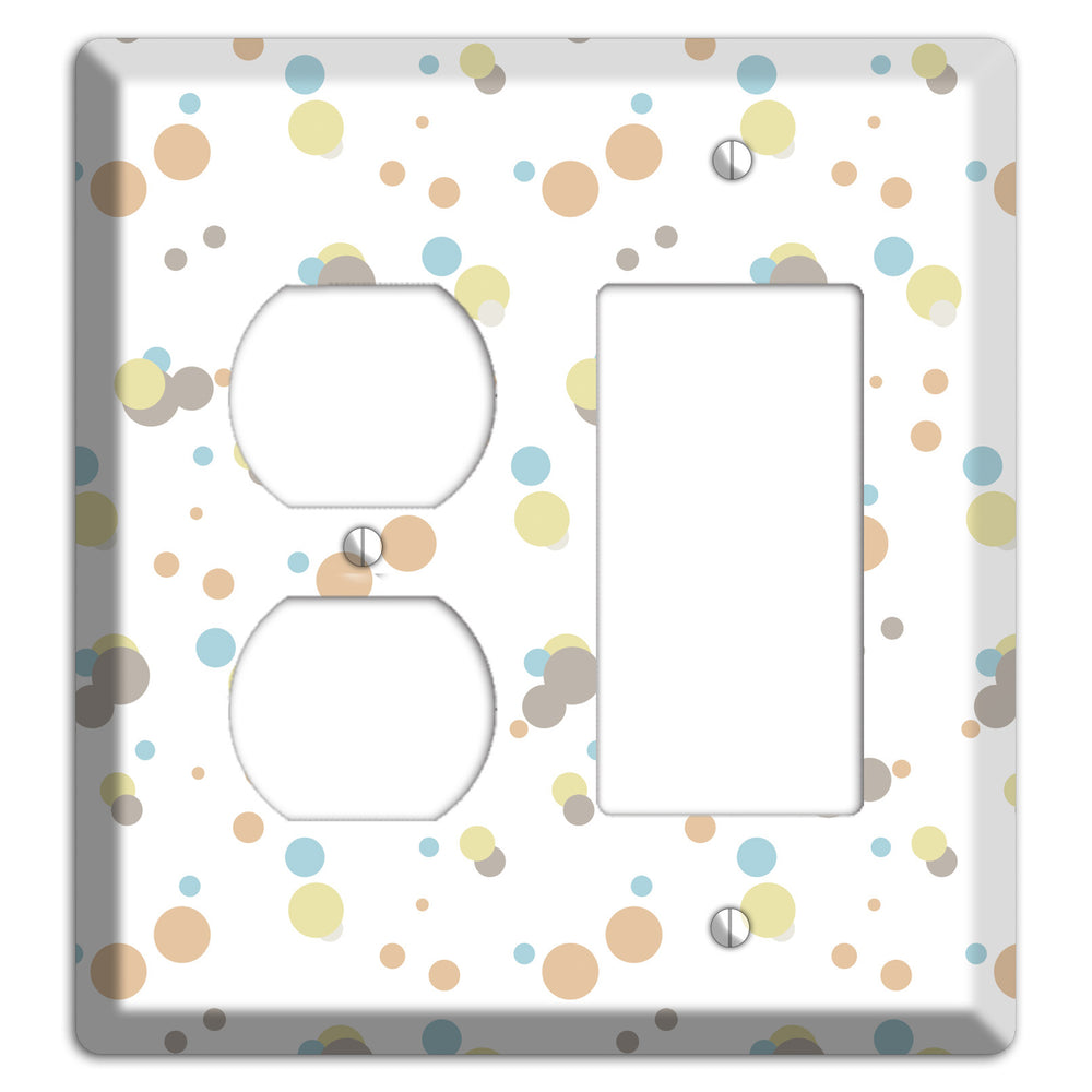 White with Soft Sage Blue and Umber Small Dots Duplex / Rocker Wallplate