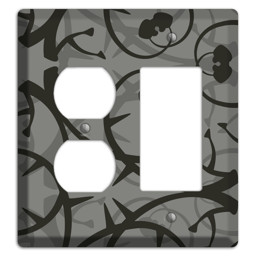 Grey with Black Retro Sprig Duplex / Rocker Wallplate