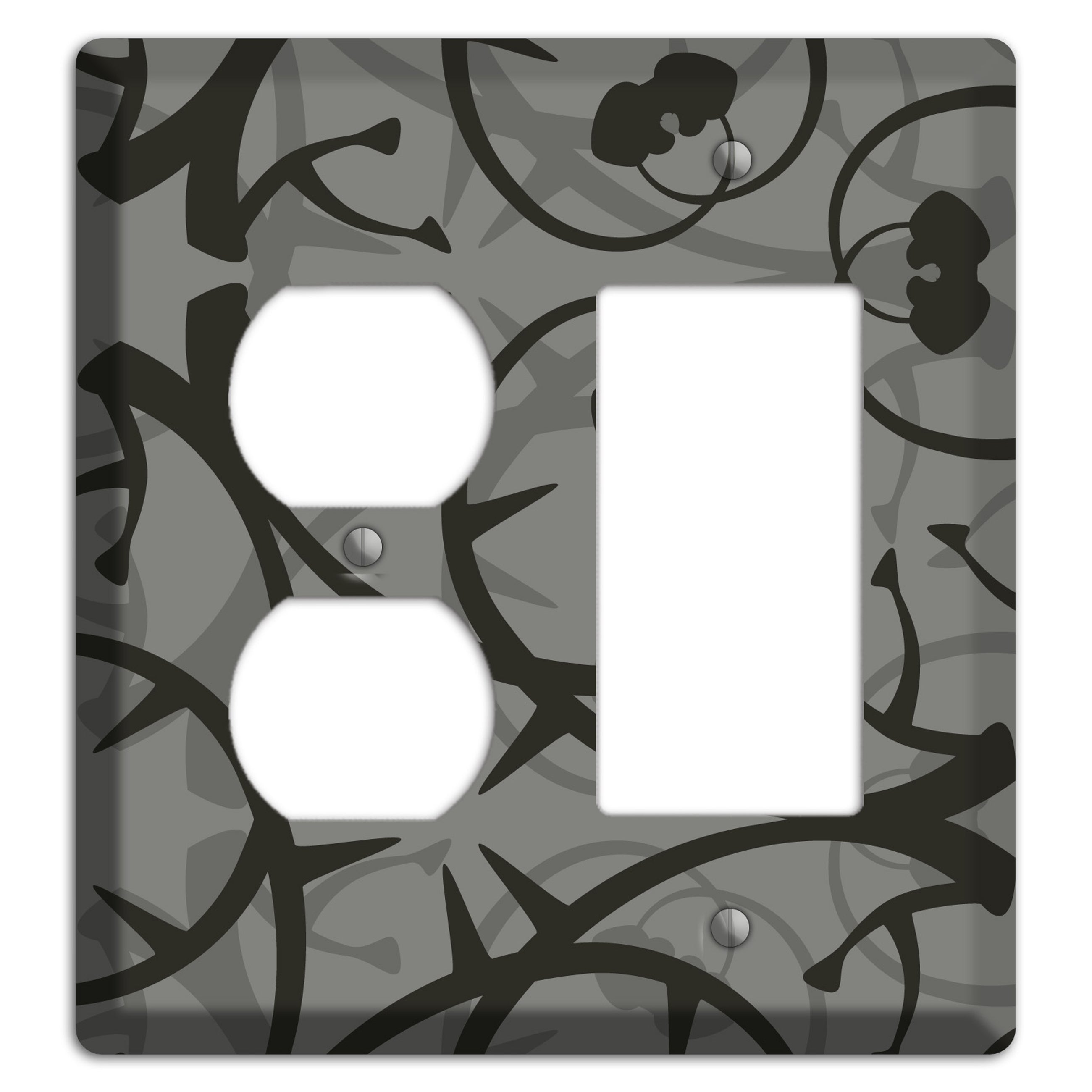 Grey with Black Retro Sprig Duplex / Rocker Wallplate