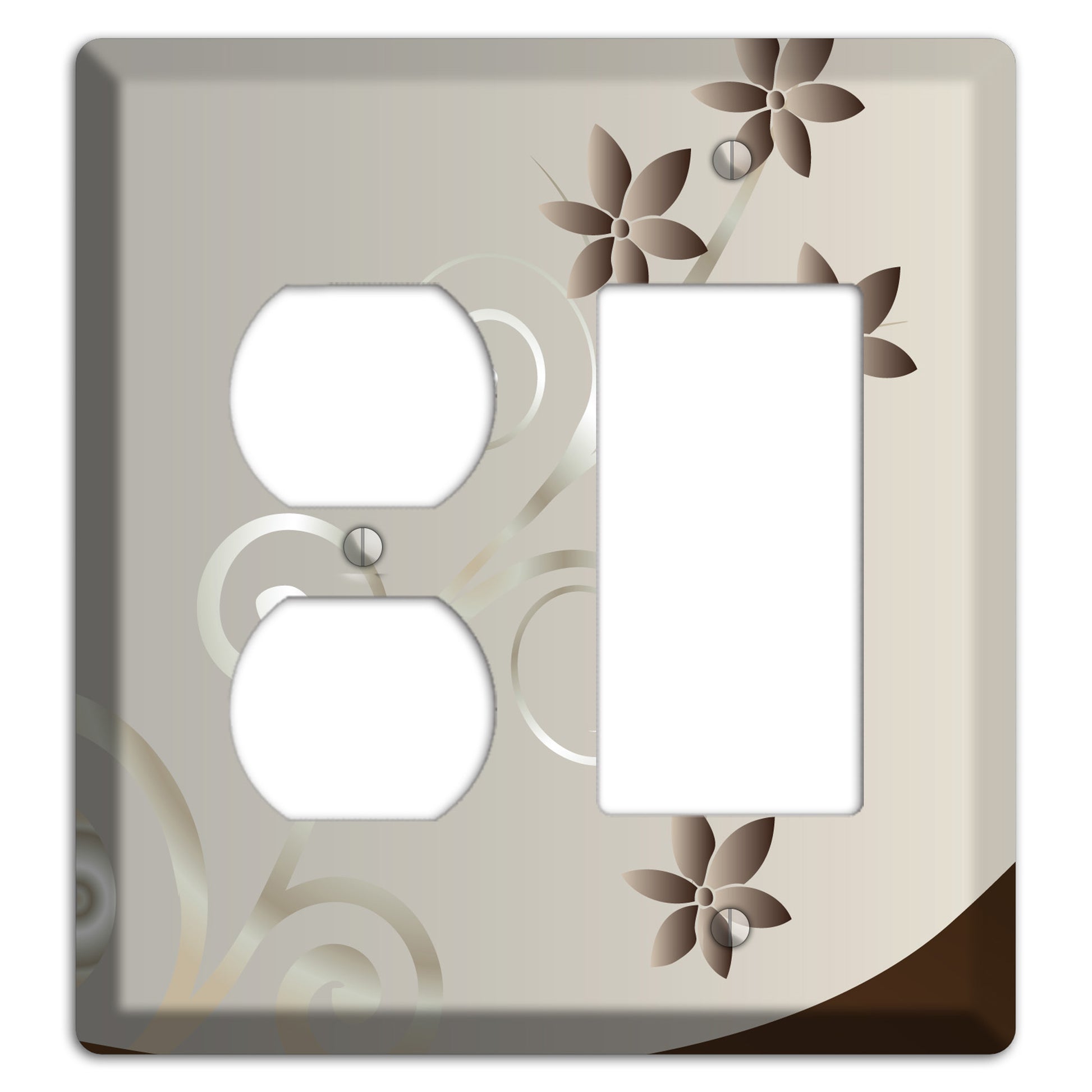 Grey Floral Swirl Sprig Duplex / Rocker Wallplate