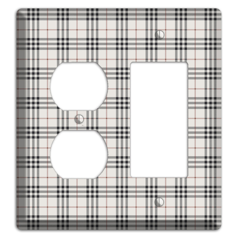 White and Black Plaid Duplex / Rocker Wallplate
