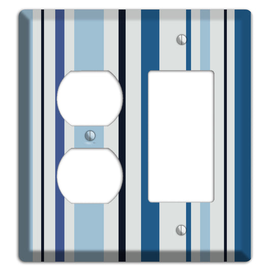Multi White and Blue Vertical Stripe Duplex / Rocker Wallplate
