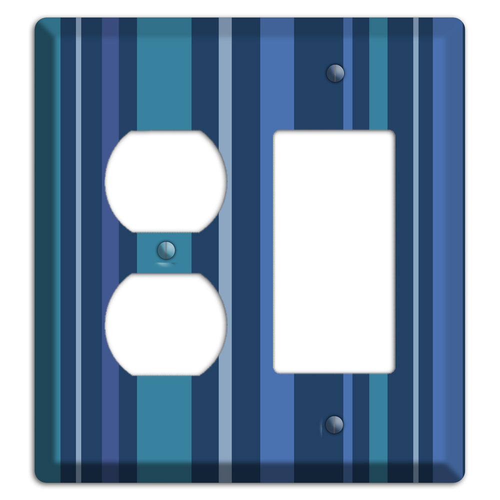 Multi Blue Vertical Stripes Duplex / Rocker Wallplate