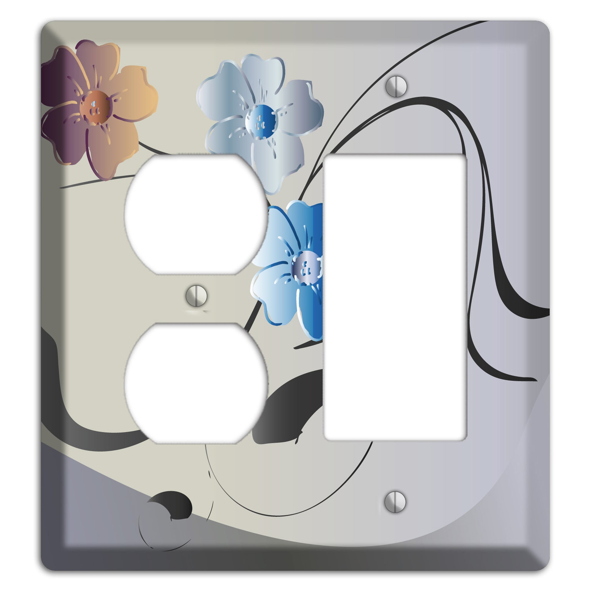 Grey and Blue Floral Sprig Duplex / Rocker Wallplate
