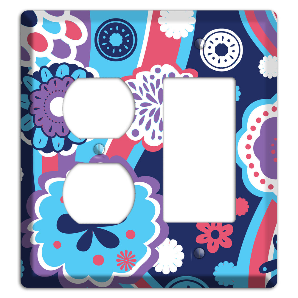 Blue Purple and Pink Retro Suzani Duplex / Rocker Wallplate