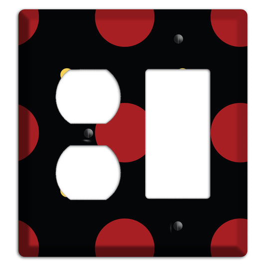 Black with Red and Yellow Multi Tiled Medium Dots Duplex / Rocker Wallplate