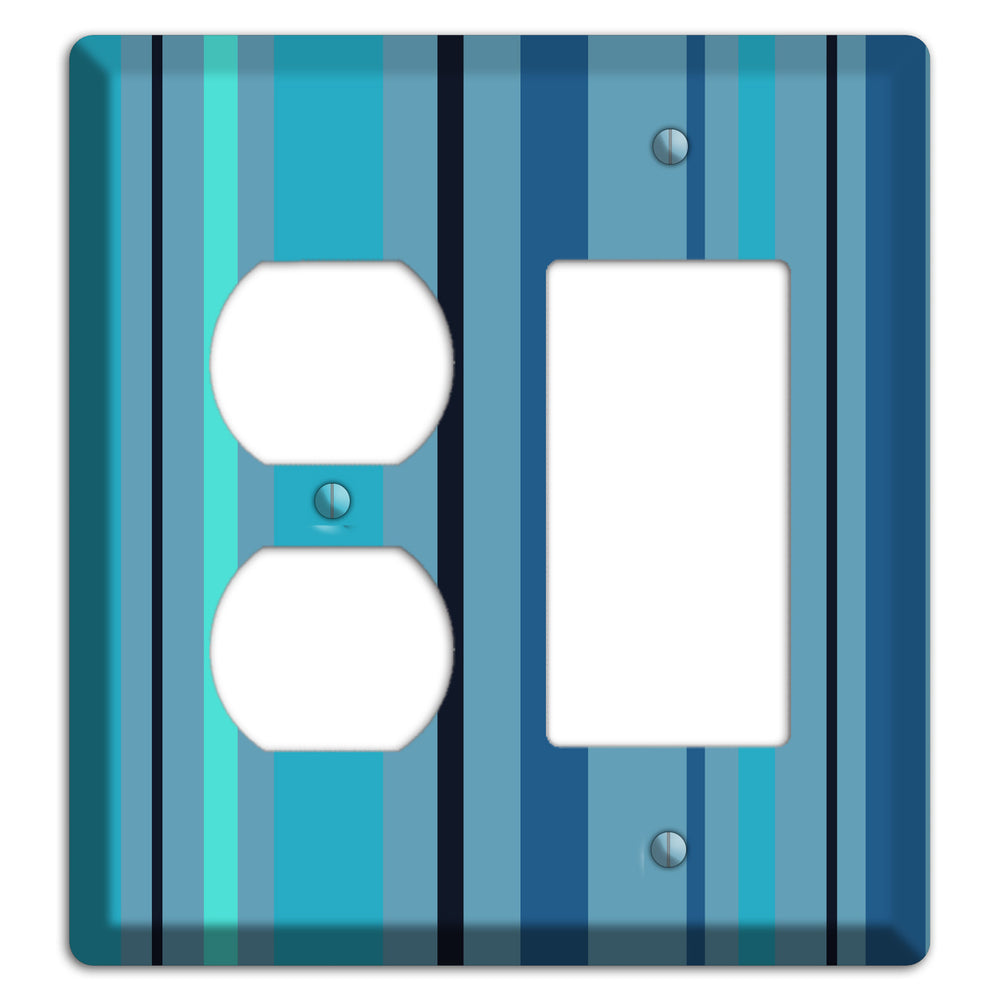 Multi Turquoise Vertical Stripe Duplex / Rocker Wallplate