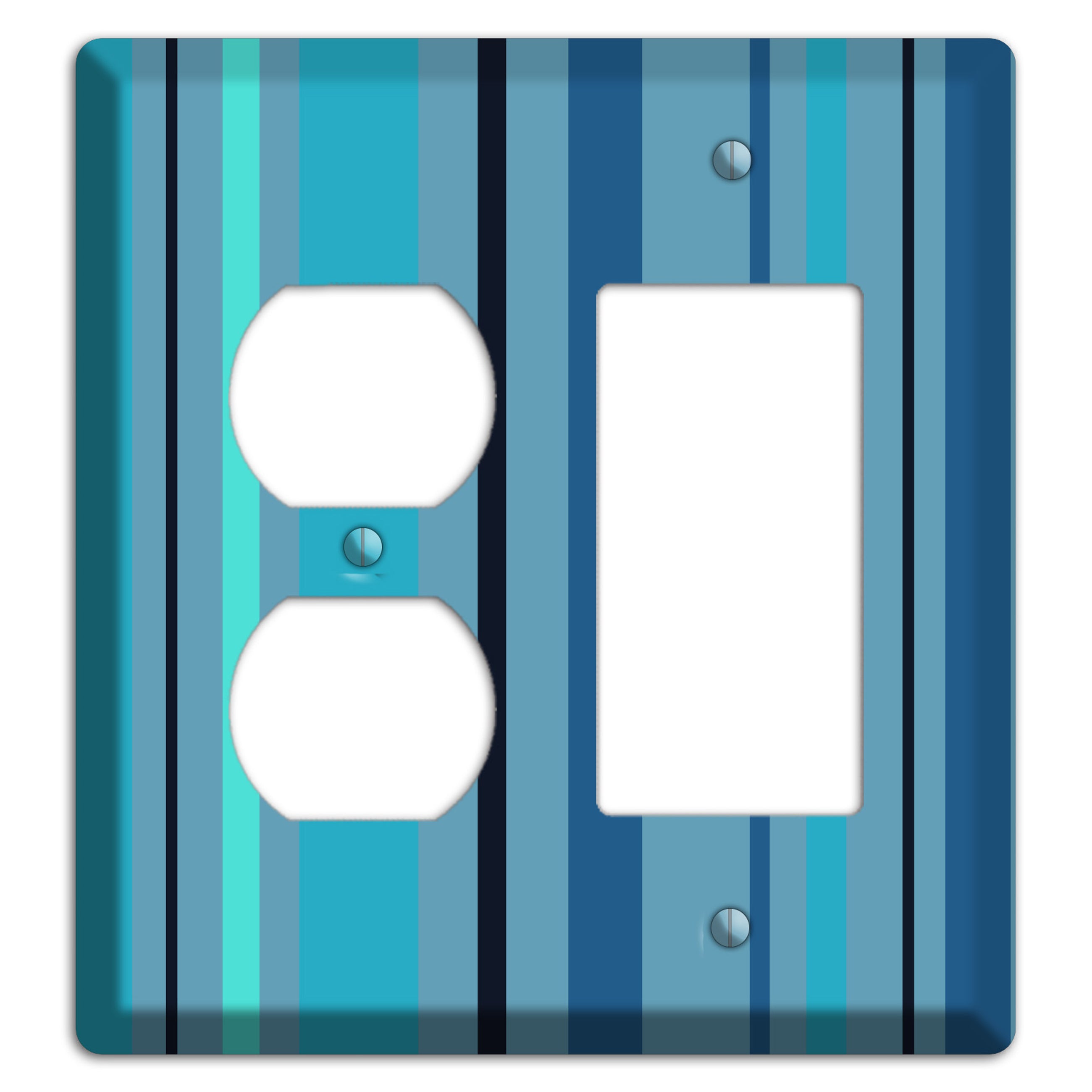 Multi Turquoise Vertical Stripe Duplex / Rocker Wallplate
