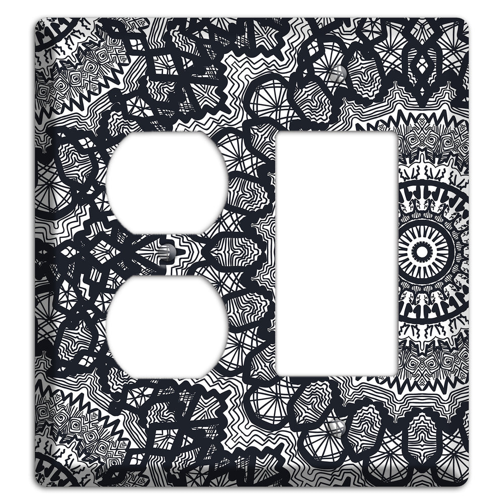 Mandala Black and White Style T Cover Plates Duplex / Rocker Wallplate