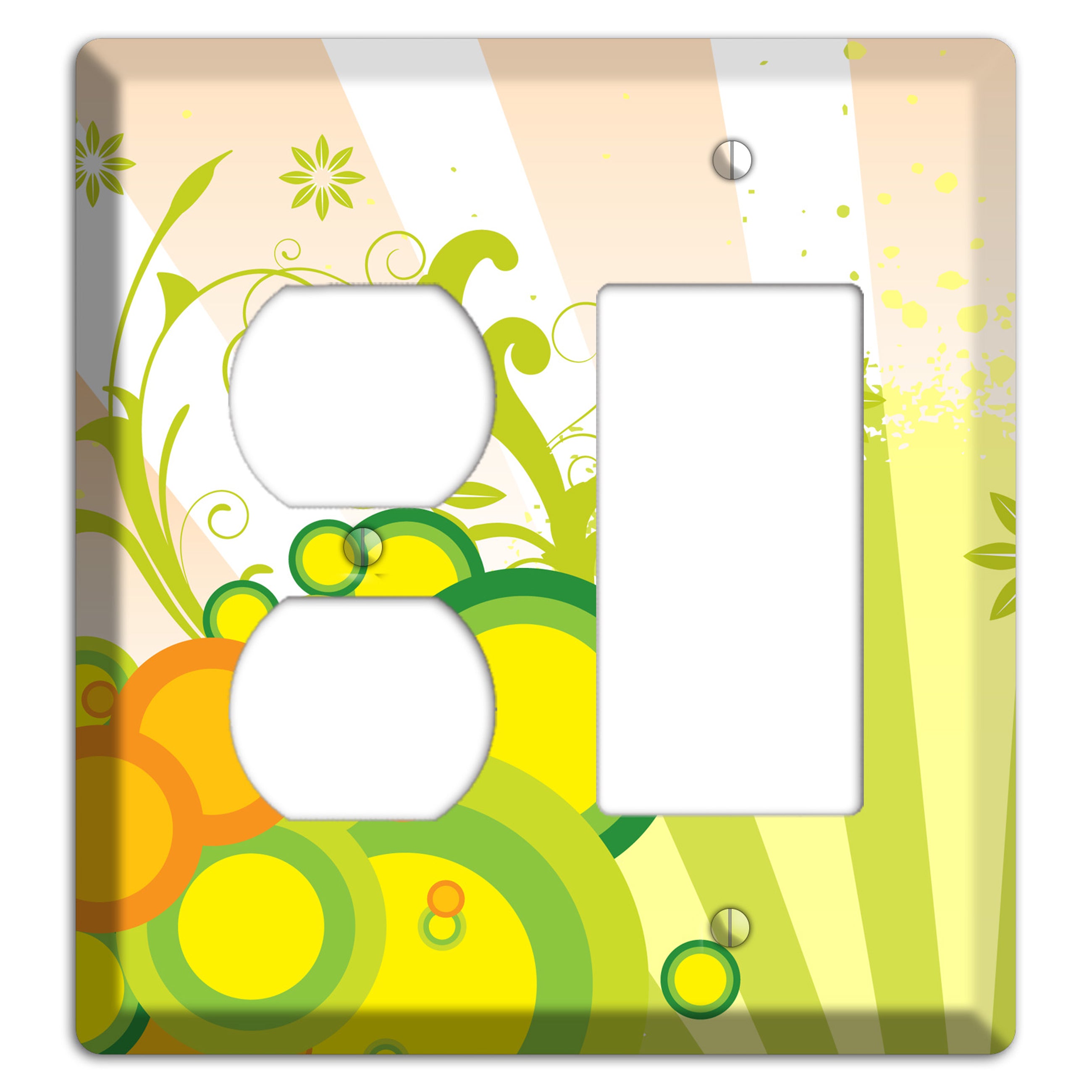 Green Yellow Orange Retro Sprig Duplex / Rocker Wallplate