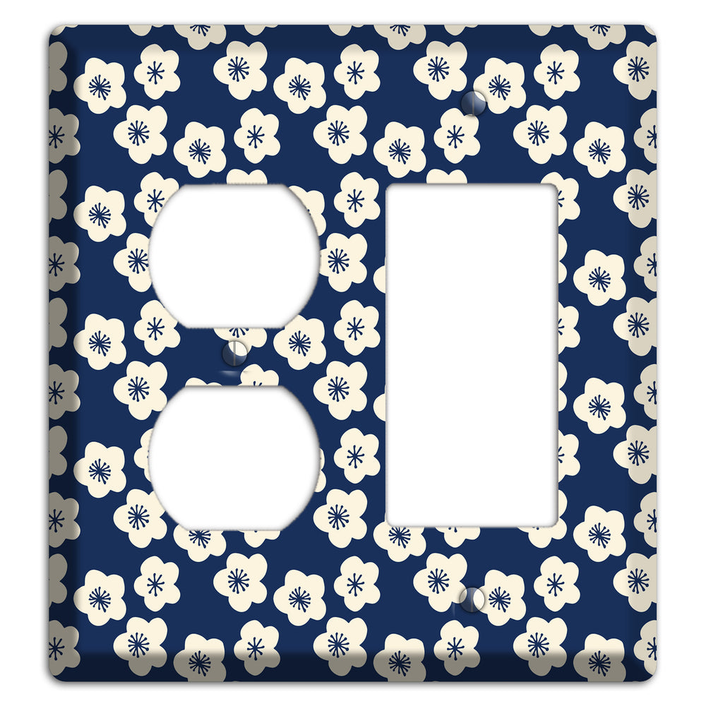 Navy Blossoms Duplex / Rocker Wallplate