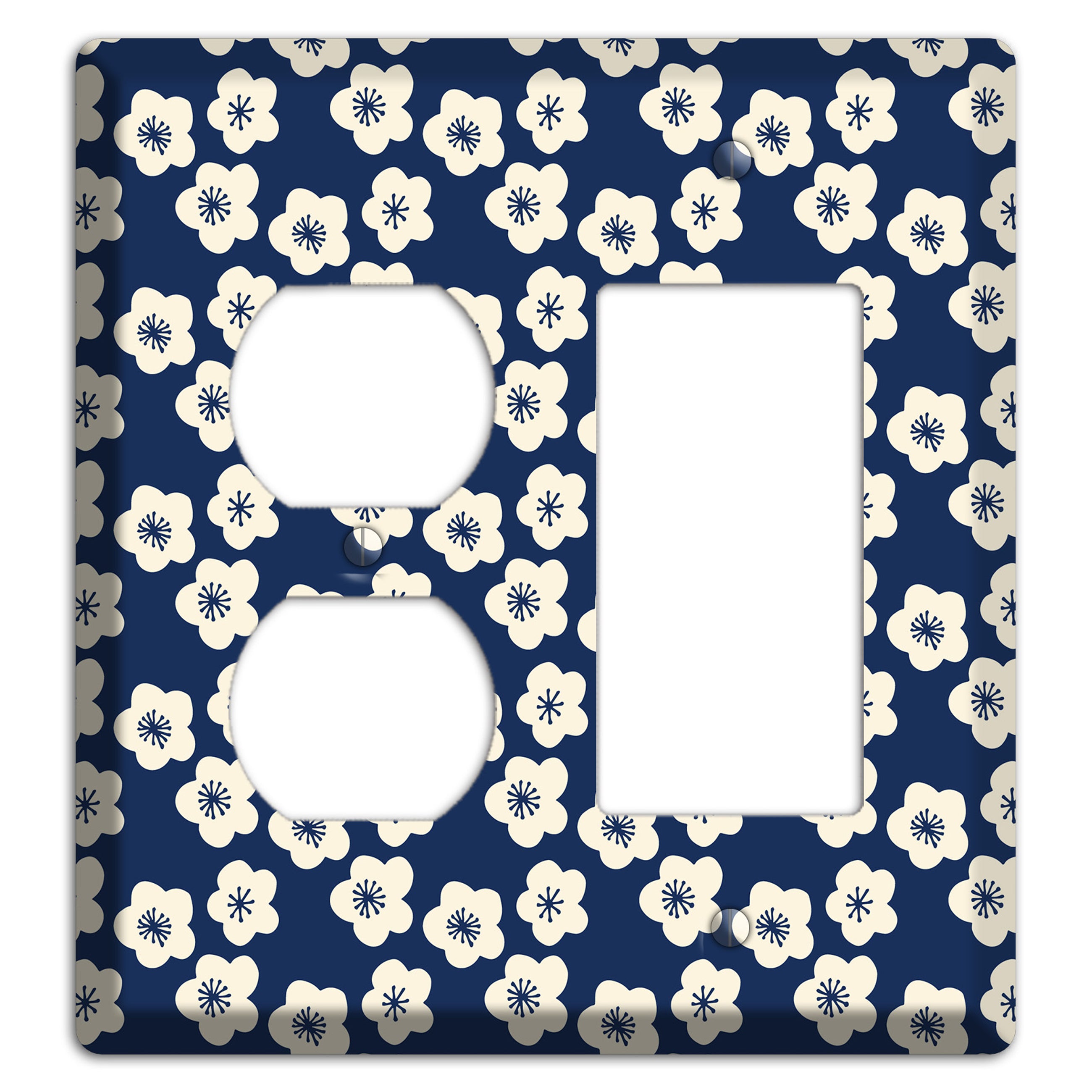 Navy Blossoms Duplex / Rocker Wallplate