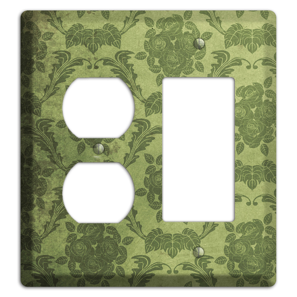 Green Smoke Vintage Rose Damask Duplex / Rocker Wallplate