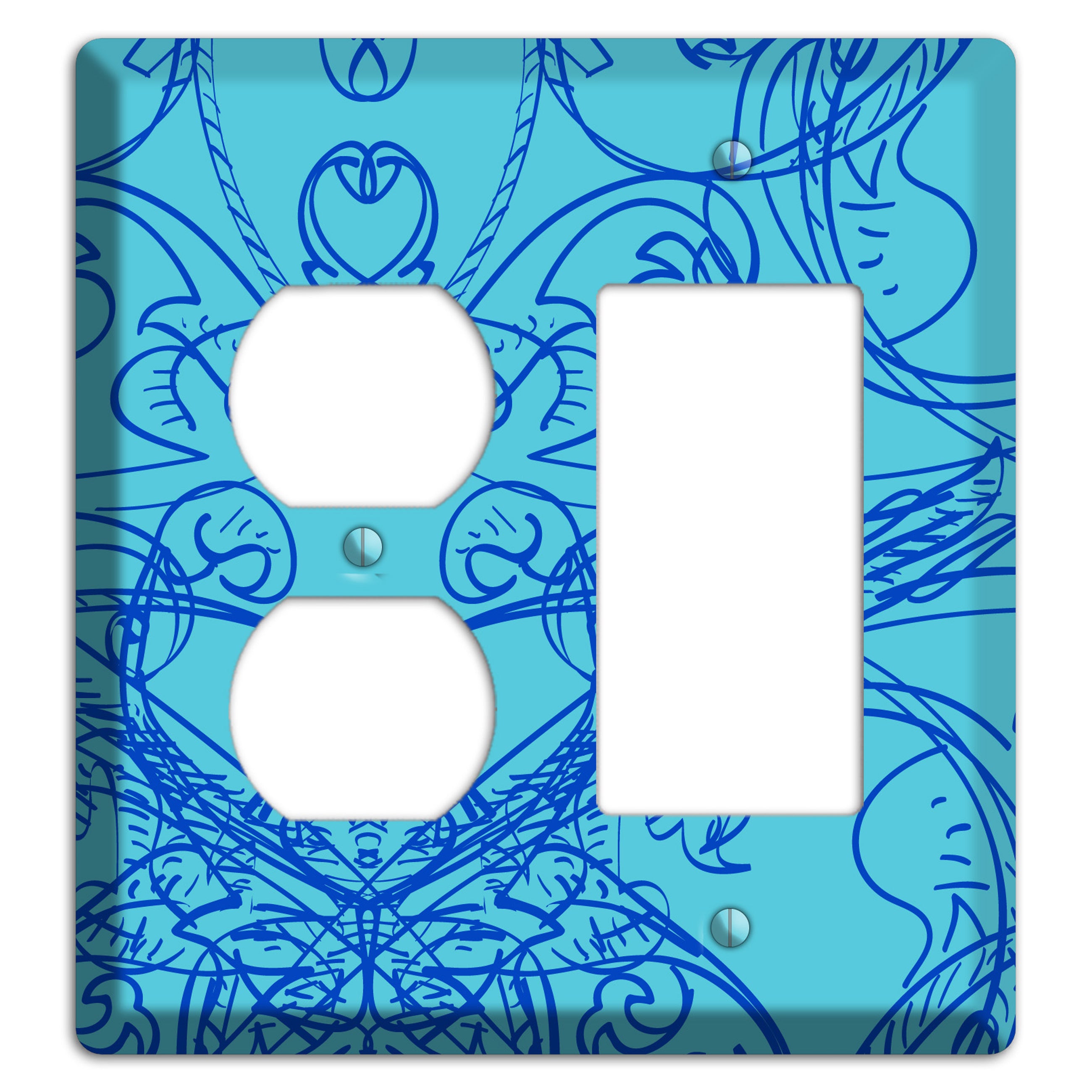 Turquoise Deco Sketch Duplex / Rocker Wallplate
