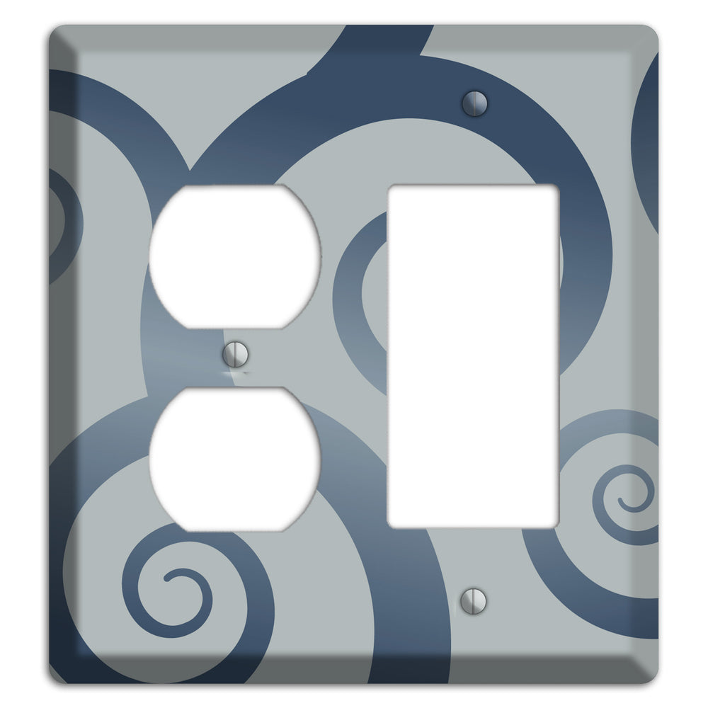 Grey with Blue Large Swirl Duplex / Rocker Wallplate