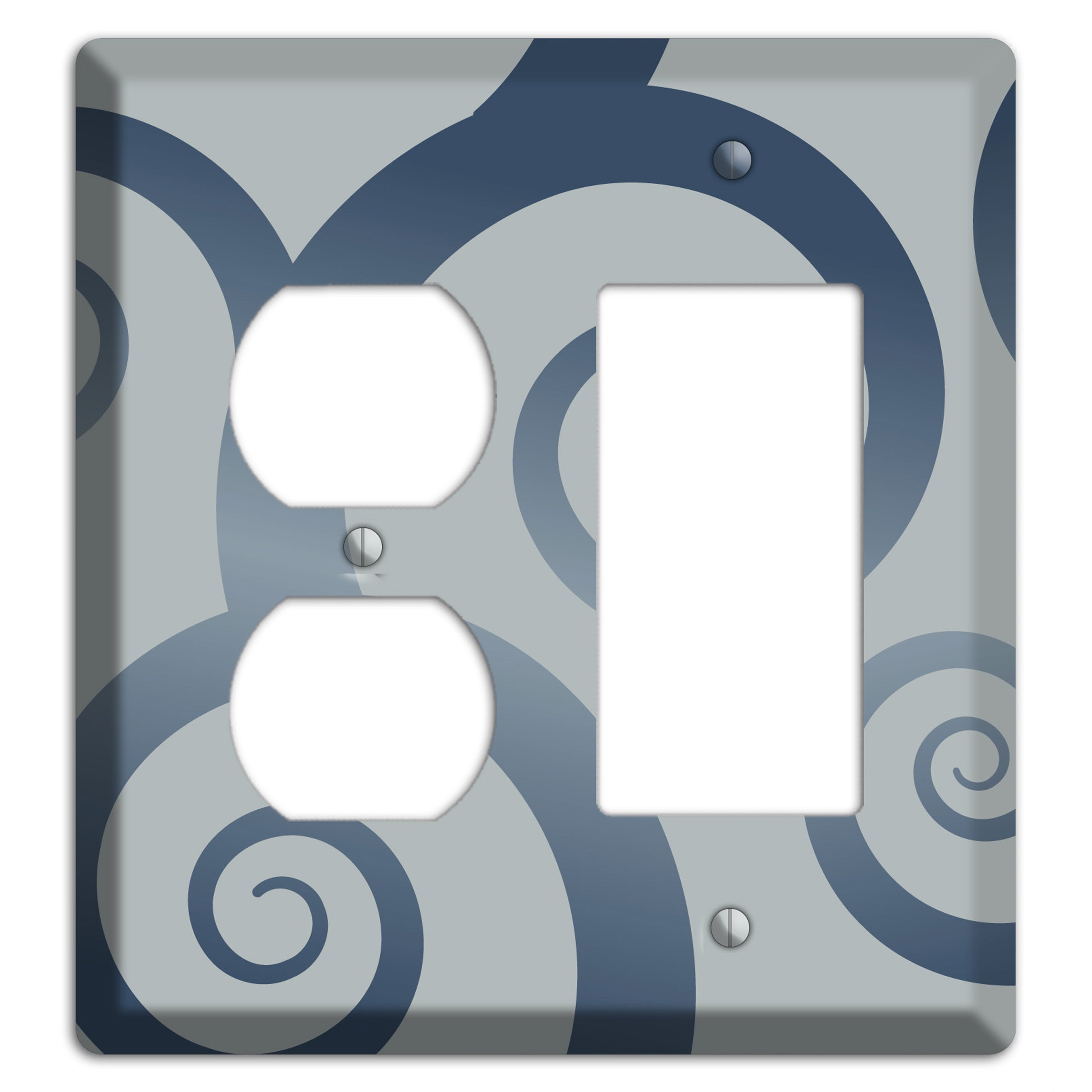 Grey with Blue Large Swirl Duplex / Rocker Wallplate