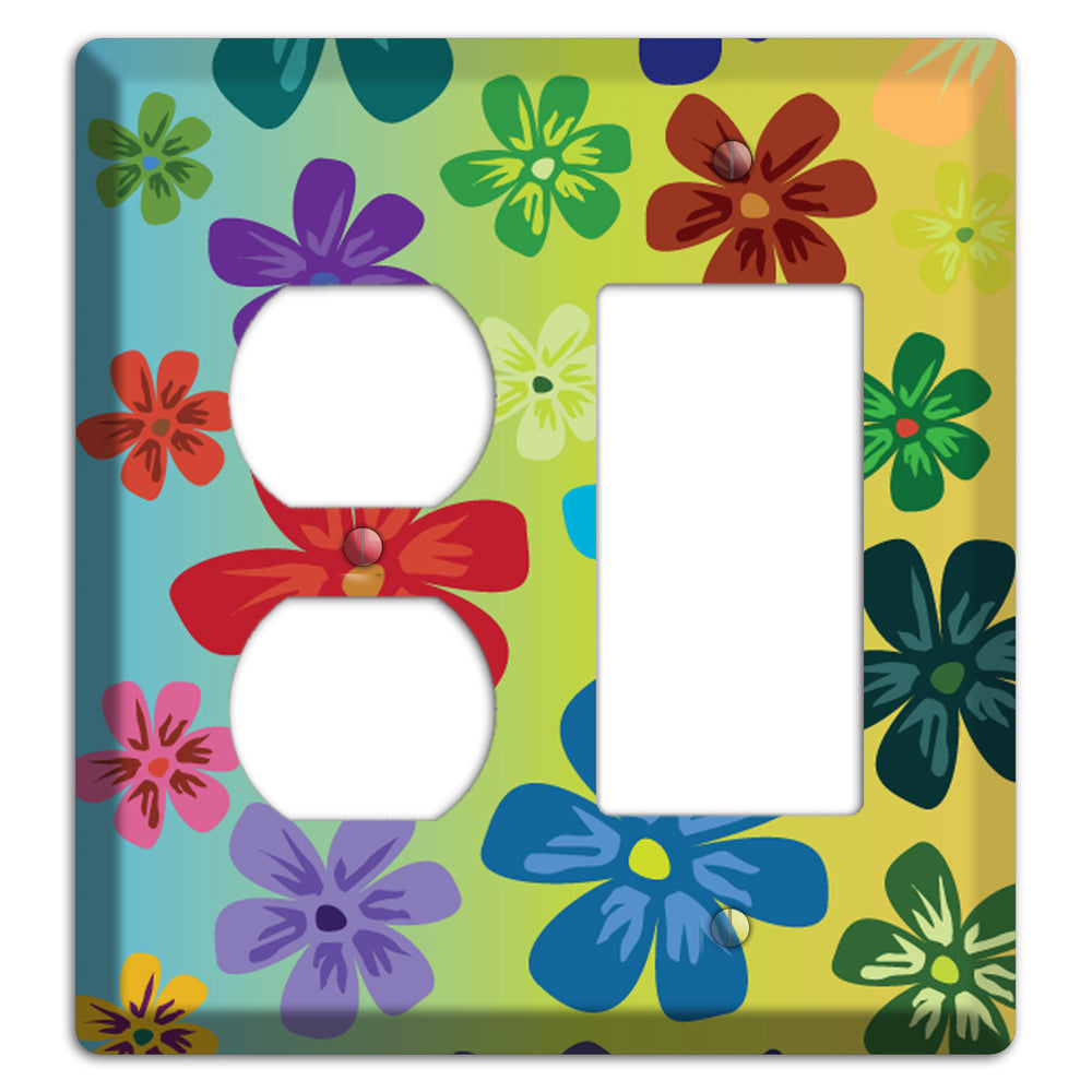 Blue to yellow Flowers Duplex / Rocker Wallplate