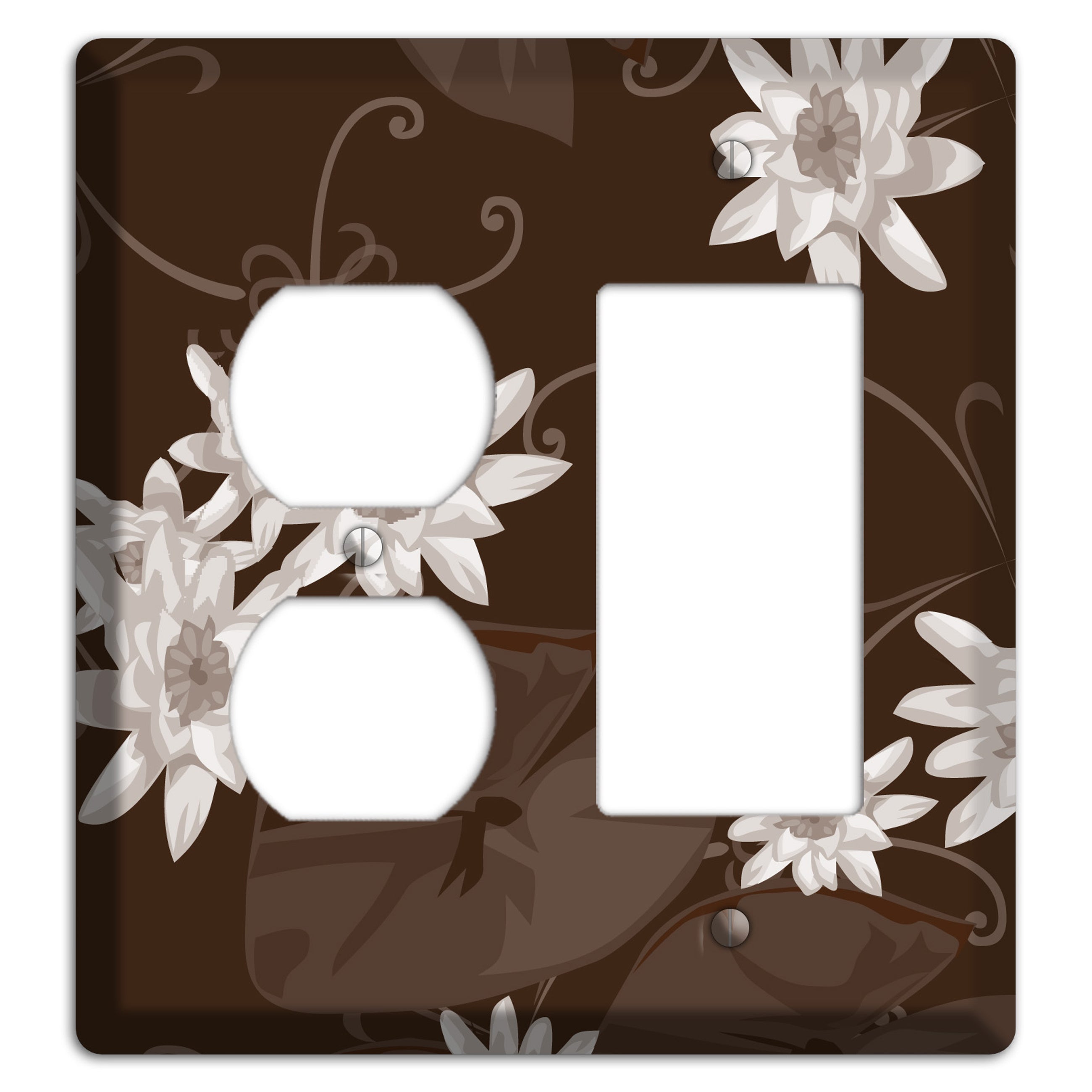 Brown with White Blooms Duplex / Rocker Wallplate