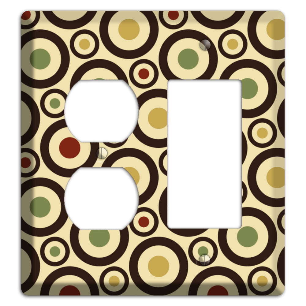Beige with Olive Mustard Maroon Retro Bullseye Duplex / Rocker Wallplate