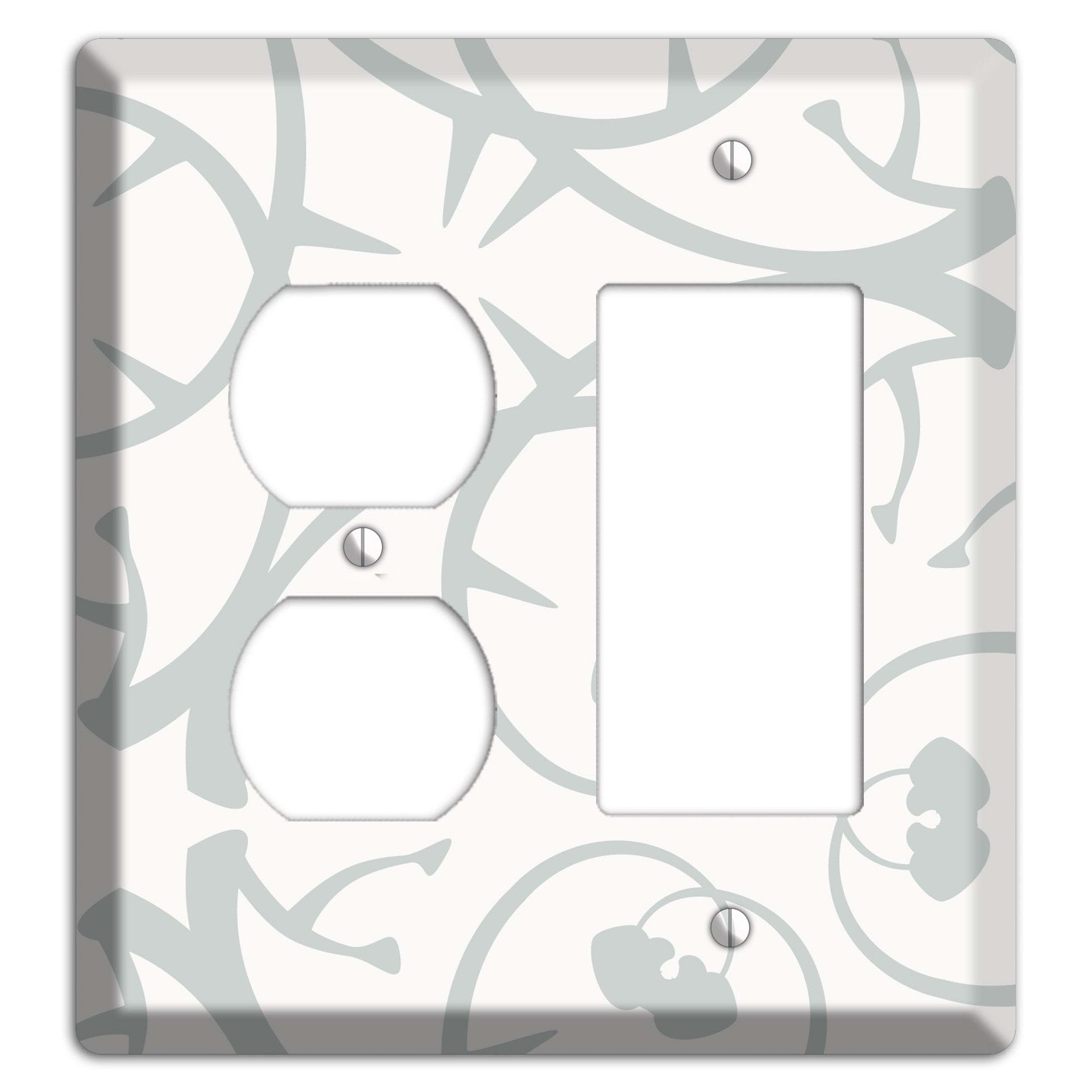 White with Grey Abstract Swirl Duplex / Rocker Wallplate