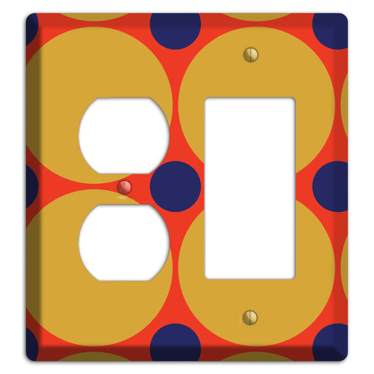 Red with Mustard and Blue Multi Tiled Large Dots Duplex / Rocker Wallplate