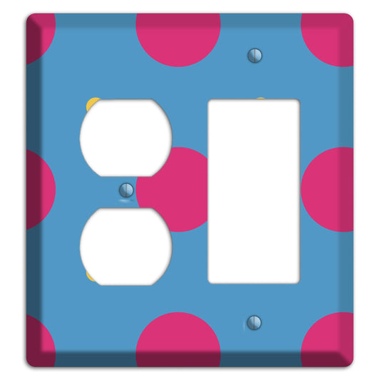 Blue with Pink and Yellow Multi Tiled Medium Dots Duplex / Rocker Wallplate