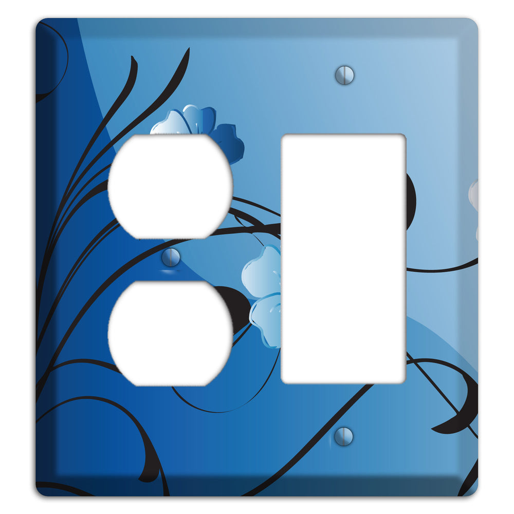 Blue Floral Sprig Duplex / Rocker Wallplate