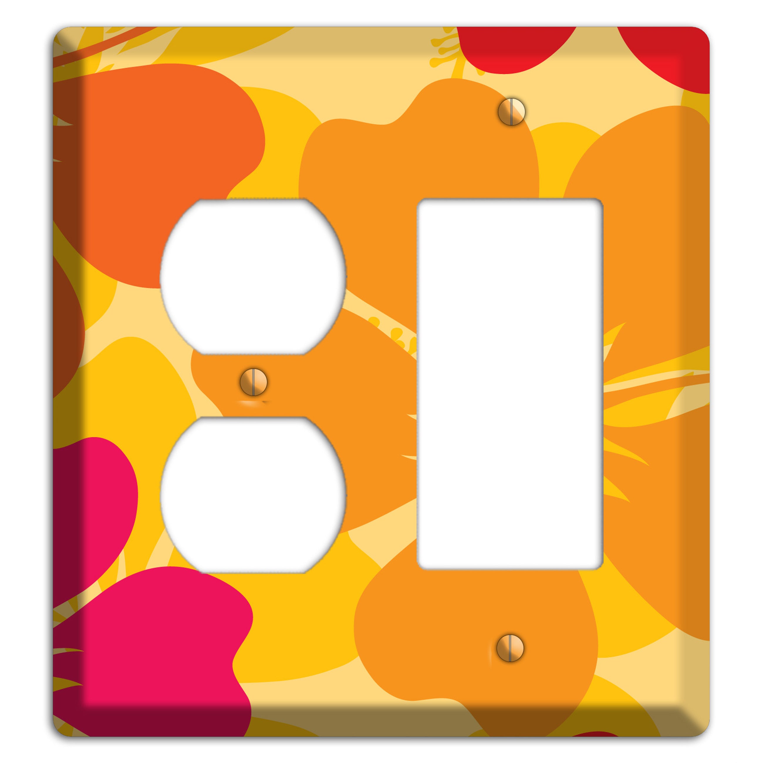 Orange Retro Flowers 2 Duplex / Rocker Wallplate