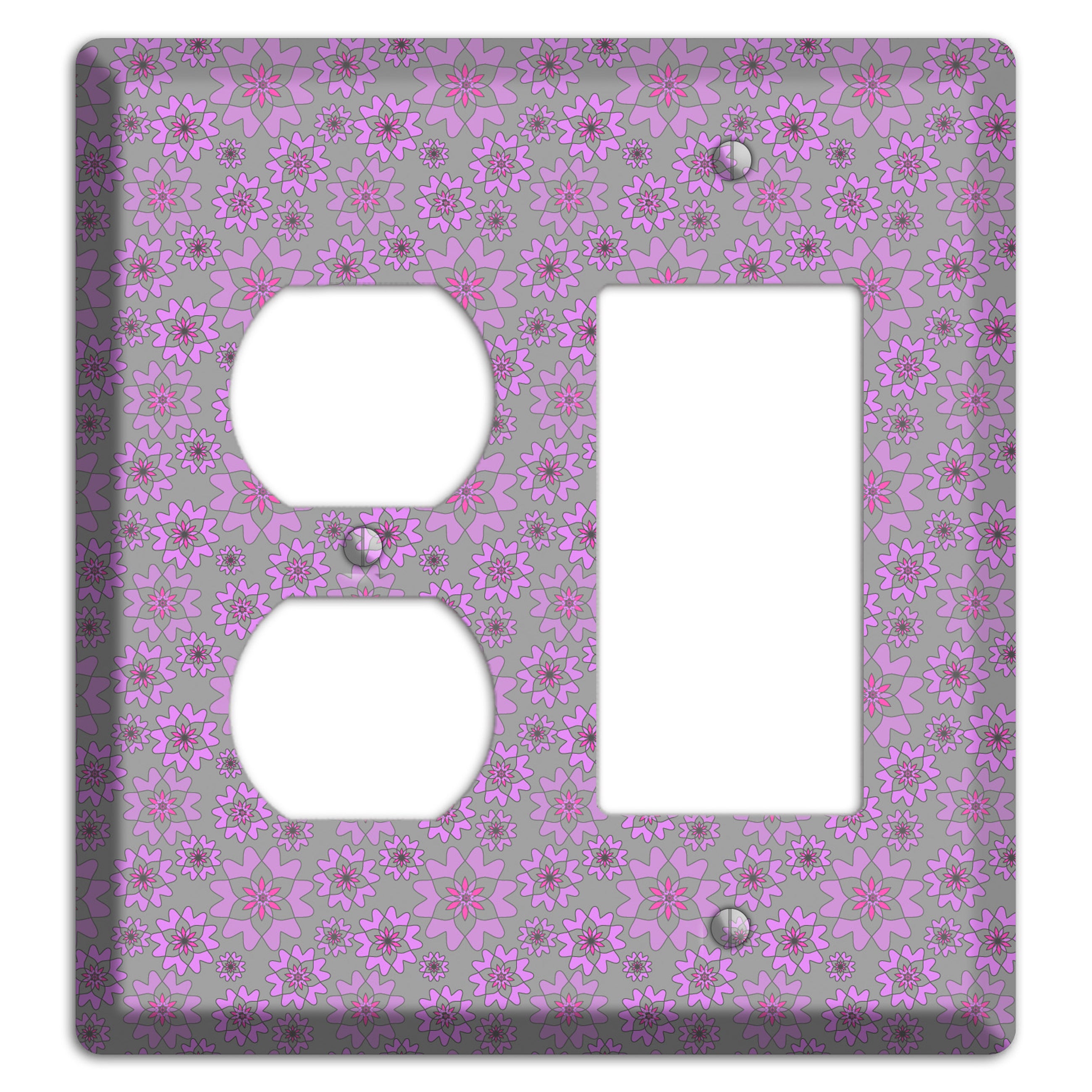 Grey with Tiny Purple Retro Suzani 2 Duplex / Rocker Wallplate