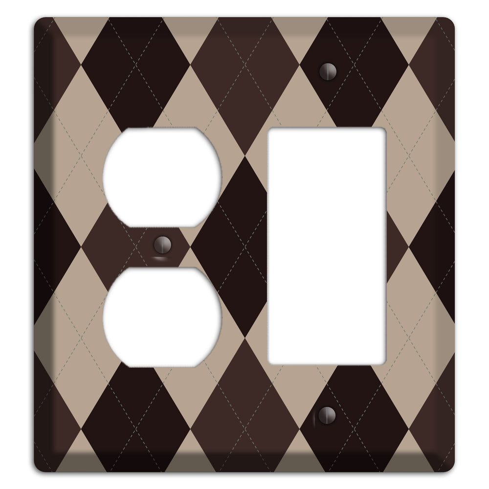 Brown and Beige Argyle Duplex / Rocker Wallplate